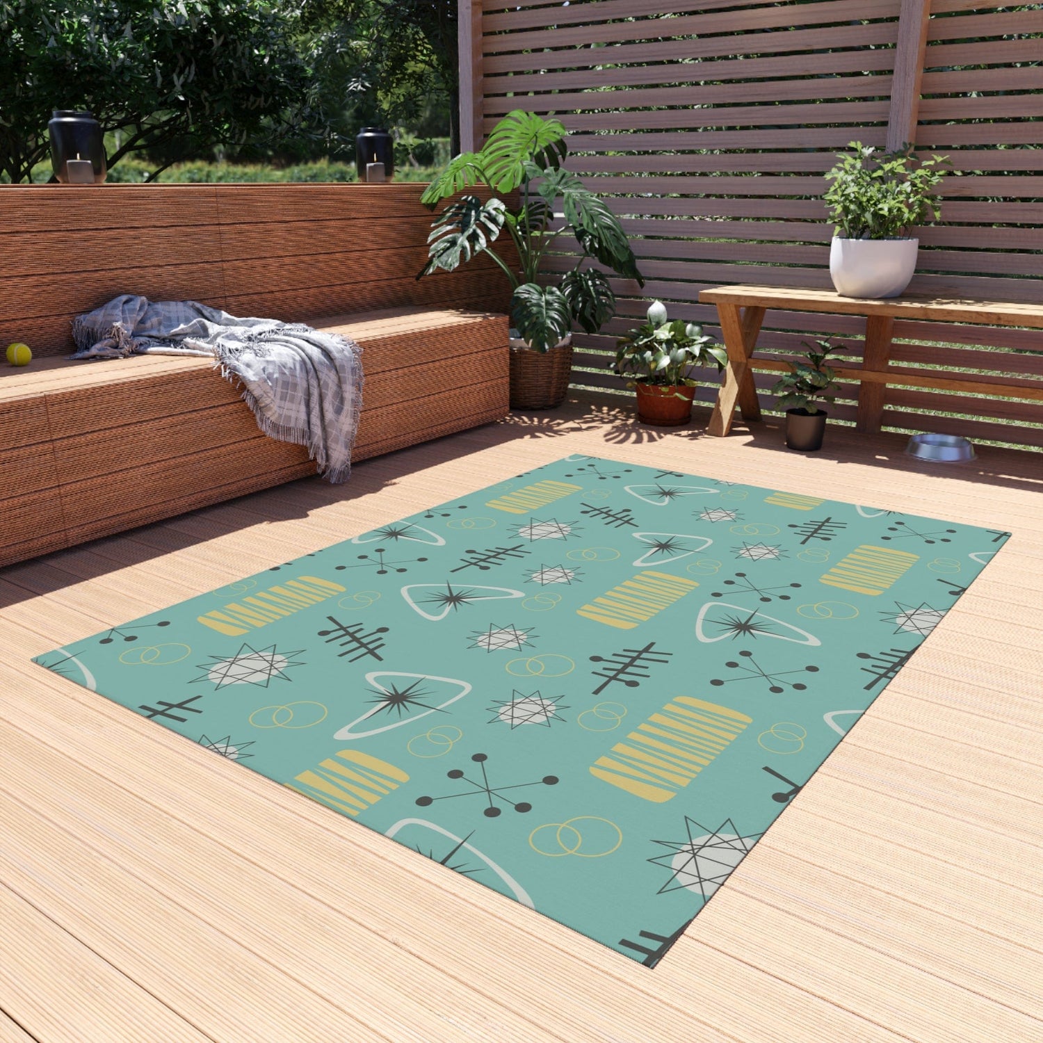 Kate McEnroe New York Mid Century Modern Atomic Boomerang Starburst Outdoor - Indoor Area Rug, 50s Retro Patio, Porch Accent RugRugs21153826336918877827