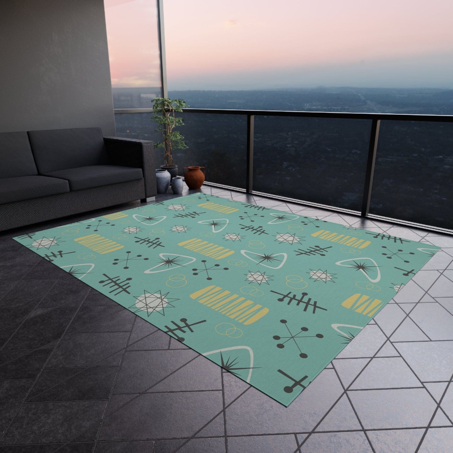 Kate McEnroe New York Mid Century Modern Atomic Boomerang Starburst Outdoor - Indoor Area Rug, 50s Retro Patio, Porch Accent RugRugs21153826336918877827