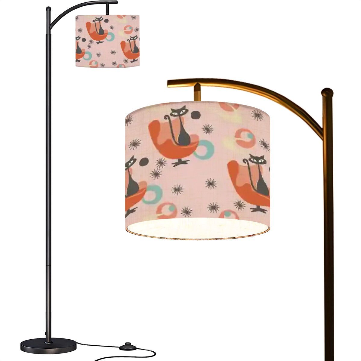 Kate McEnroe New York Mid Century Modern Atomic Cat Arc Floor Lamp, Retro Starburst Coral Pink Living Room, Eames Era Lounge Reading LightFloor LampsR6y5USaB2X