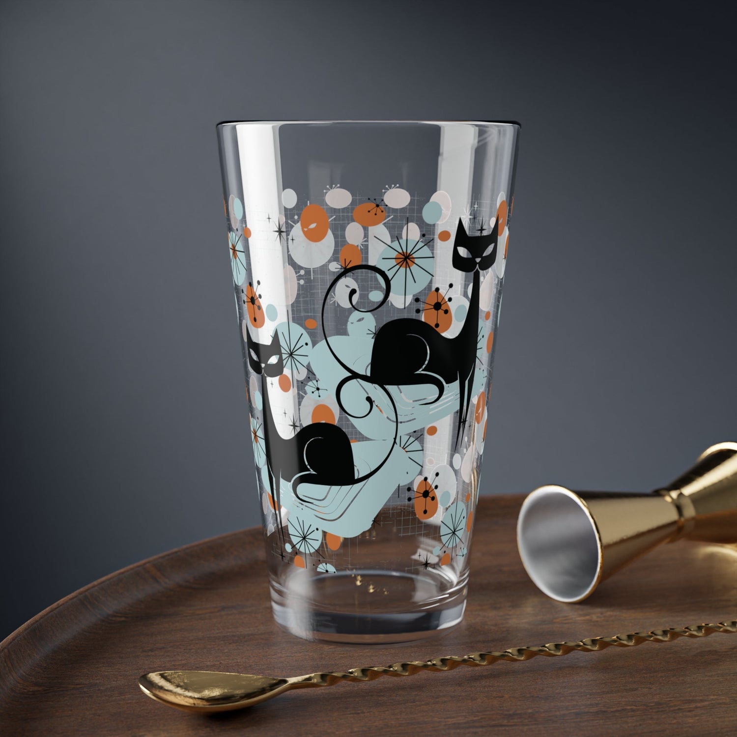 Kate McEnroe New York Mid Century Modern Atomic Cat Barware, Retro Drinking Glass, MCM Kitchen Glassware, Vintage Mixer CupMixing Glasses58589117418230641674