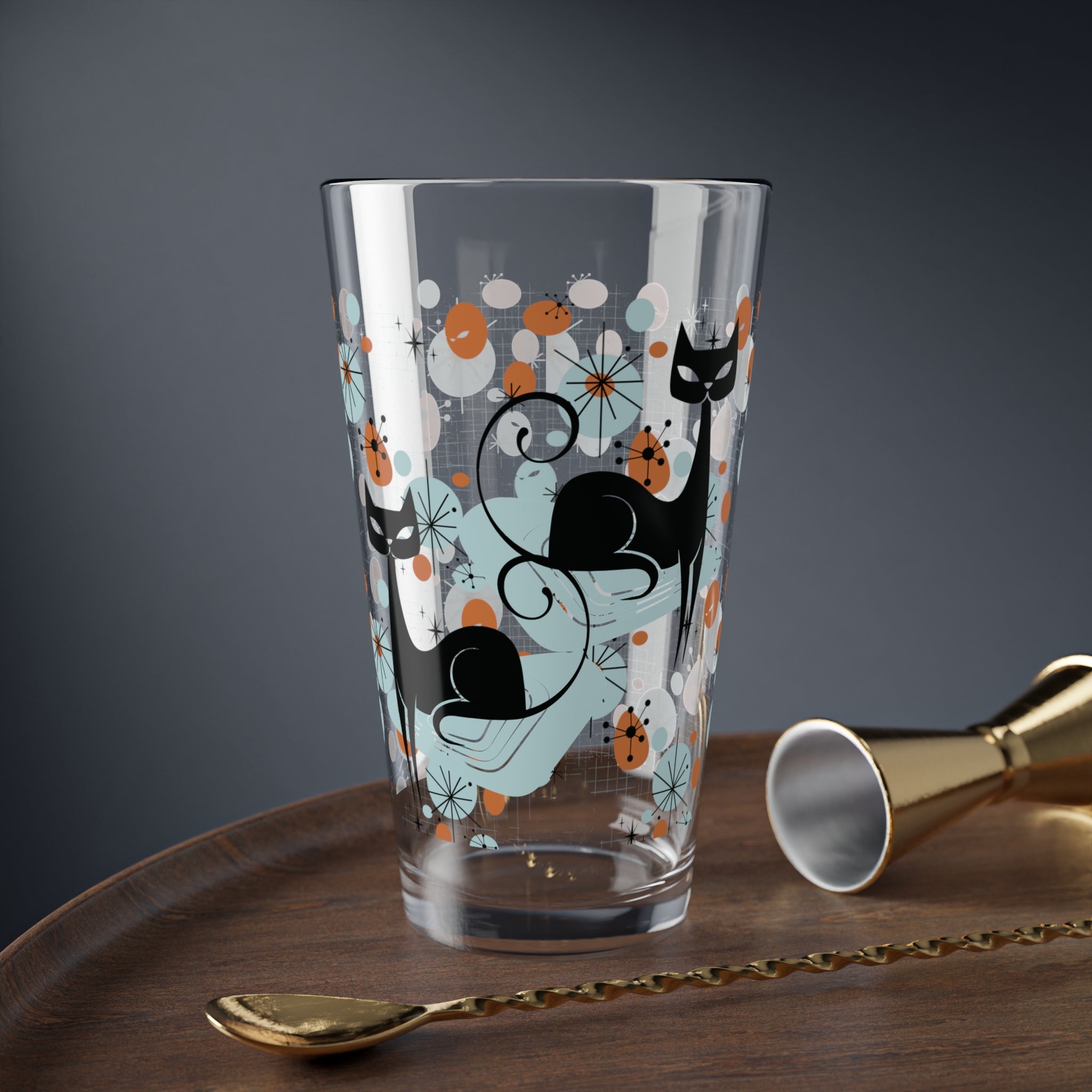Kate McEnroe New York Mid Century Modern Atomic Cat Barware, Retro Drinking Glass, MCM Kitchen Glassware, Vintage Mixer CupMixing Glasses58589117418230641674