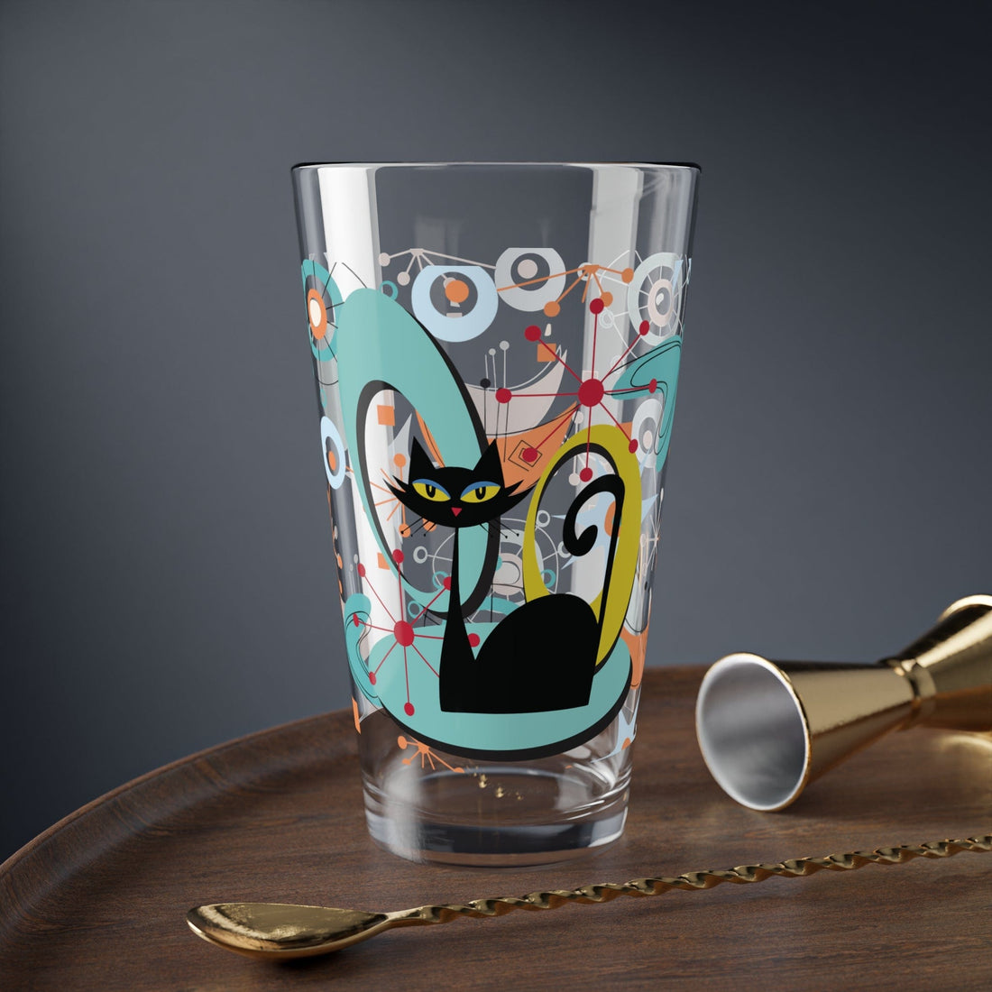 Kate McEnroe New York Mid Century Modern Atomic Cat Barware, Retro Drinkware, MCM Drinking Glass, Gift for Mom Mixing Glasses 16oz 11922125964470211414
