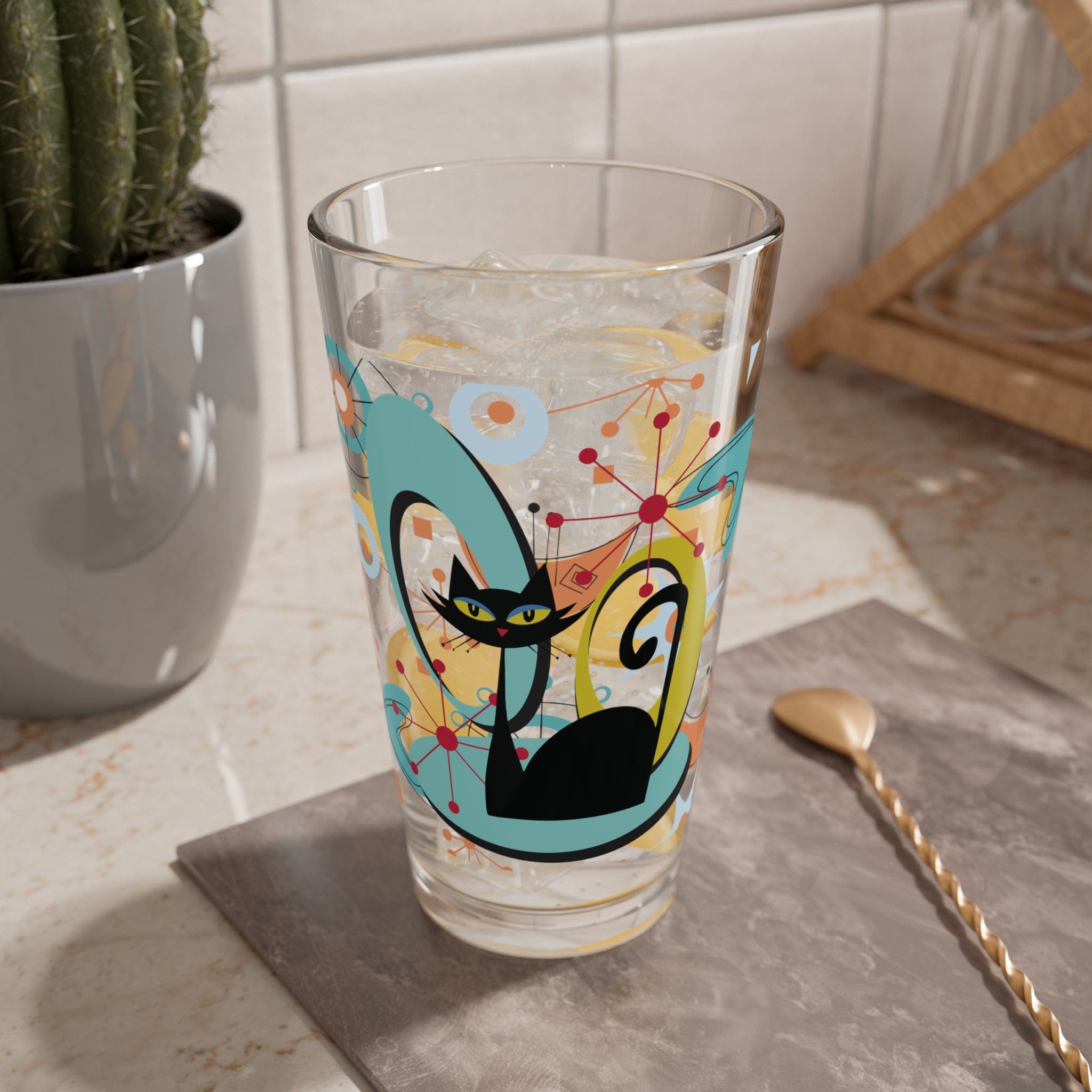 Kate McEnroe New York Mid Century Modern Atomic Cat Barware, Retro Drinkware, MCM Drinking Glass, Gift for MomMixing Glasses11922125964470211414