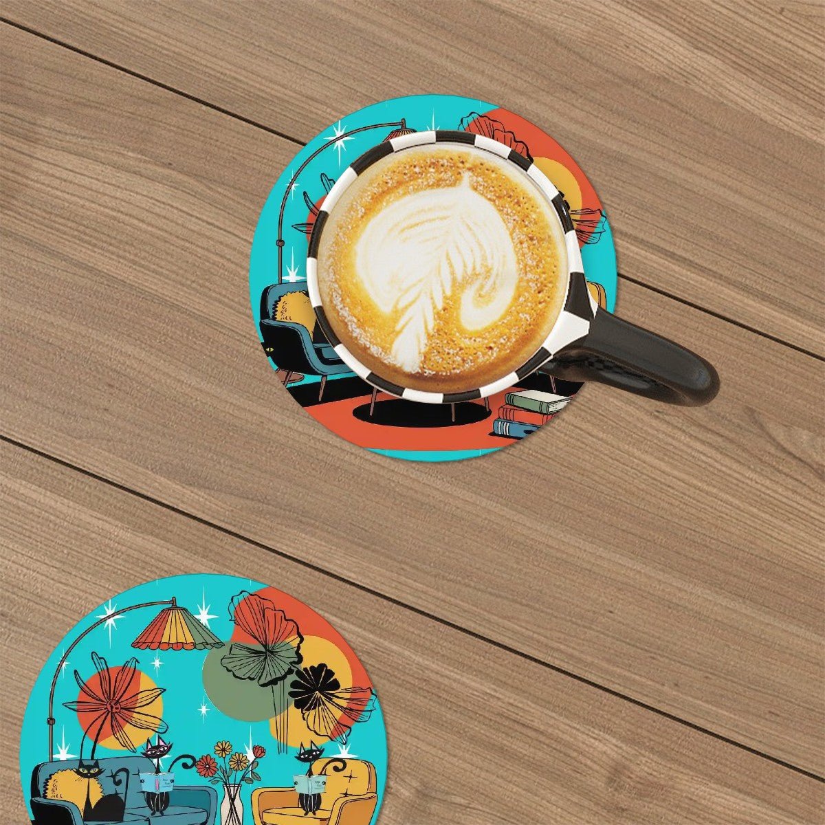 Kate McEnroe New York Mid Century Modern Atomic Cat Den Coaster Set, Retro Kitsch DrinkwareCoastersOjK9MU2TLQ