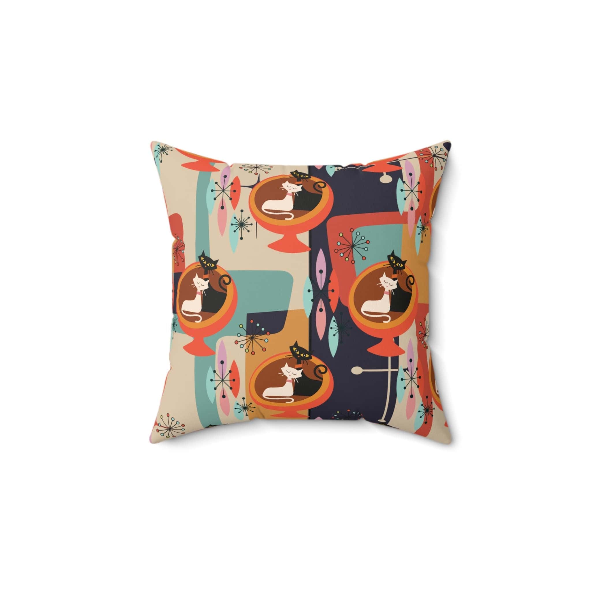 Kate McEnroe New York Mid Century Modern Atomic Cat Egg Chair Throw Pillow with Insert, MCM Retro Teal, Mustard Yellow, Orange Diamond Starburst Accent PillowThrow Pillows31084811793116551199