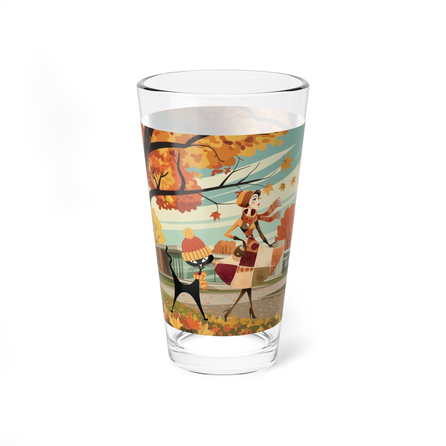Kate McEnroe New York Mid Century Modern Atomic Cat Fall Pint Glass Retro Autumn DrinkwarePint Glasses29537676189608362015