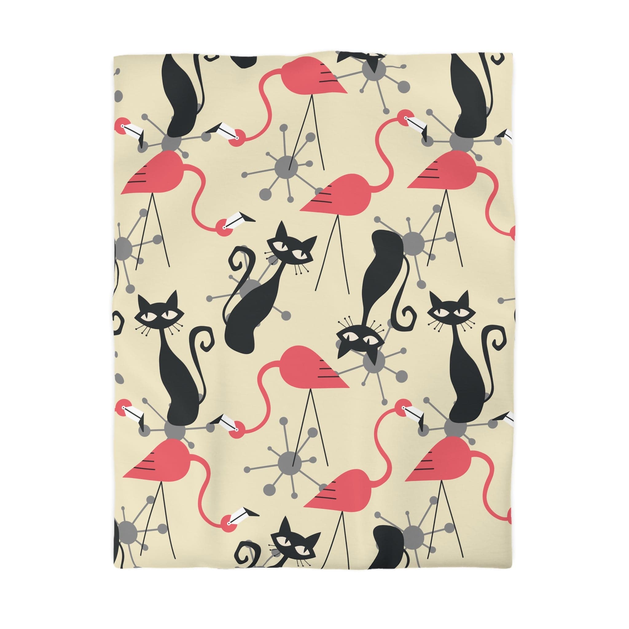 Kate McEnroe New York Mid Century Modern Atomic Cat, Flamingo Duvet Set, Retro Whimsy MCM Starburst Bedroom DecorDuvet Covers80113426199002720043