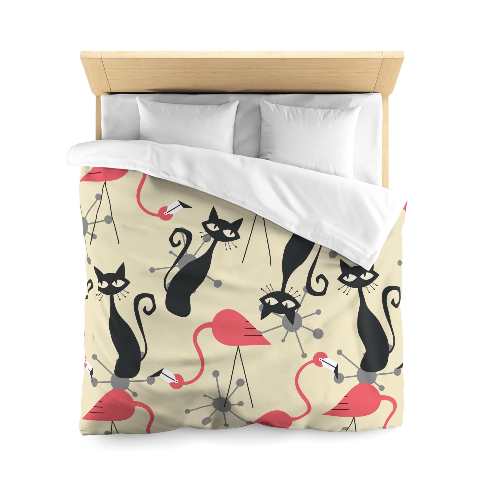 Kate McEnroe New York Mid Century Modern Atomic Cat, Flamingo Duvet Set, Retro Whimsy MCM Starburst Bedroom DecorDuvet Covers80113426199002720043