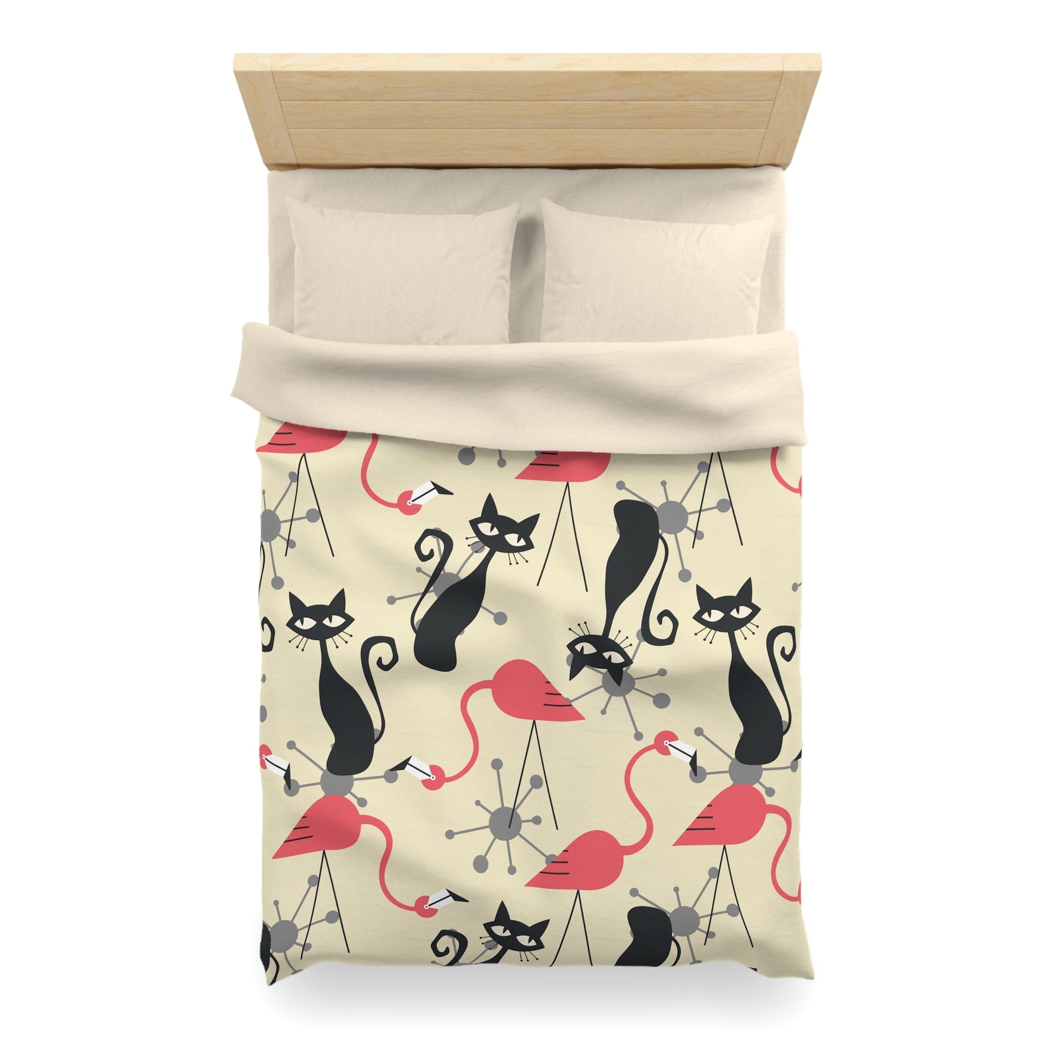 Kate McEnroe New York Mid Century Modern Atomic Cat, Flamingo Duvet Set, Retro Whimsy MCM Starburst Bedroom DecorDuvet Covers80113426199002720043