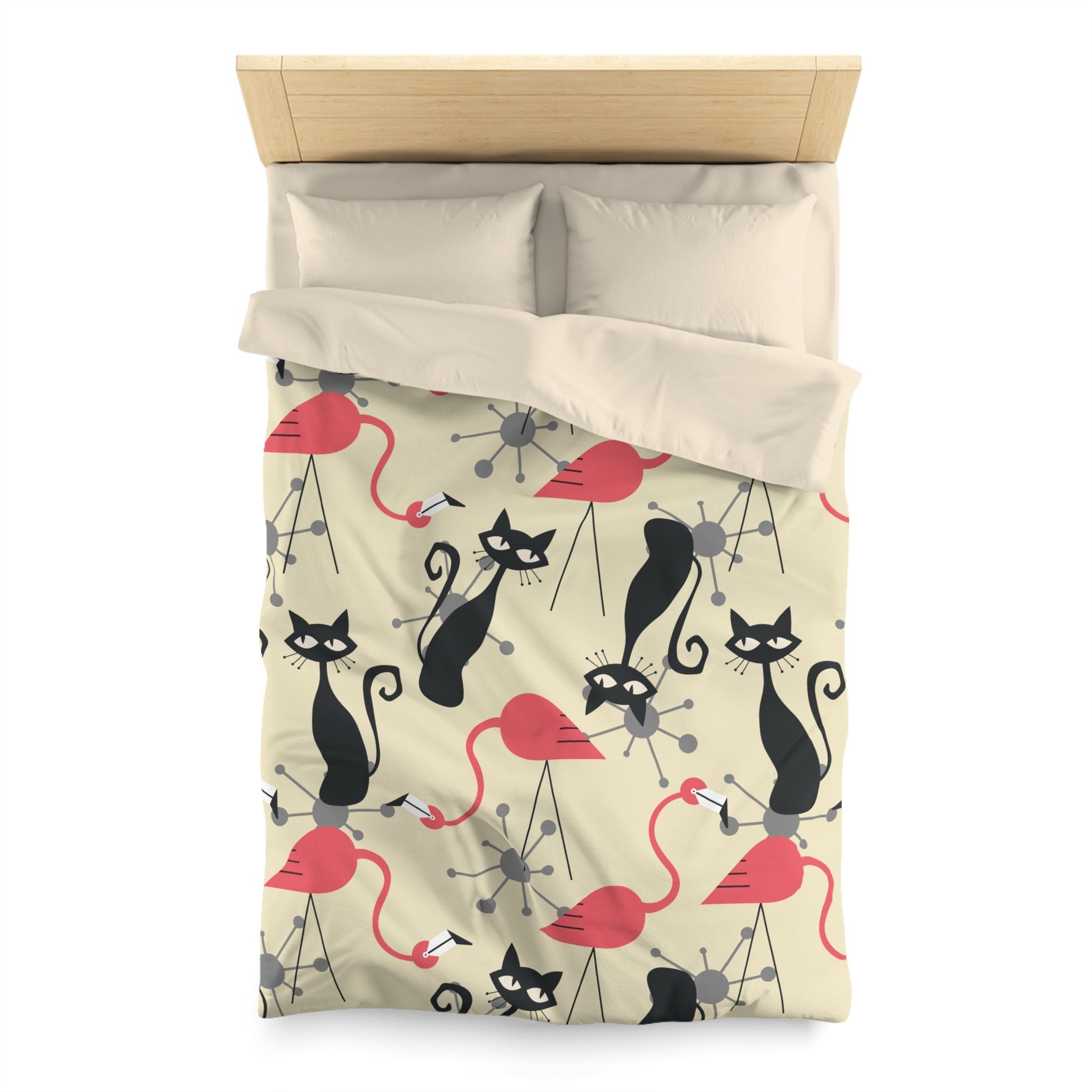 Kate McEnroe New York Mid Century Modern Atomic Cat, Flamingo Duvet Set, Retro Whimsy MCM Starburst Bedroom DecorDuvet Covers80113426199002720043