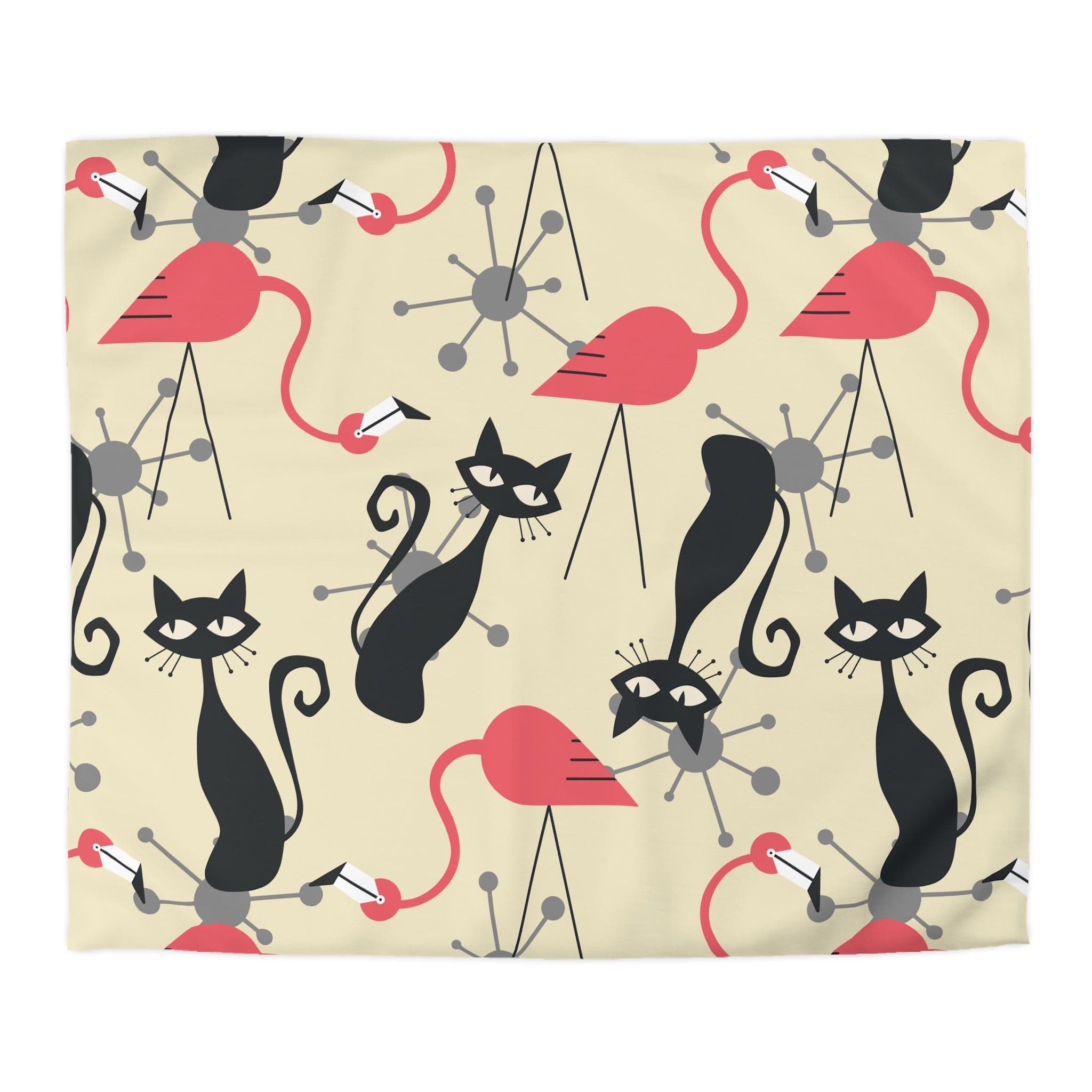 Kate McEnroe New York Mid Century Modern Atomic Cat, Flamingo Duvet Set, Retro Whimsy MCM Starburst Bedroom DecorDuvet Covers80113426199002720043