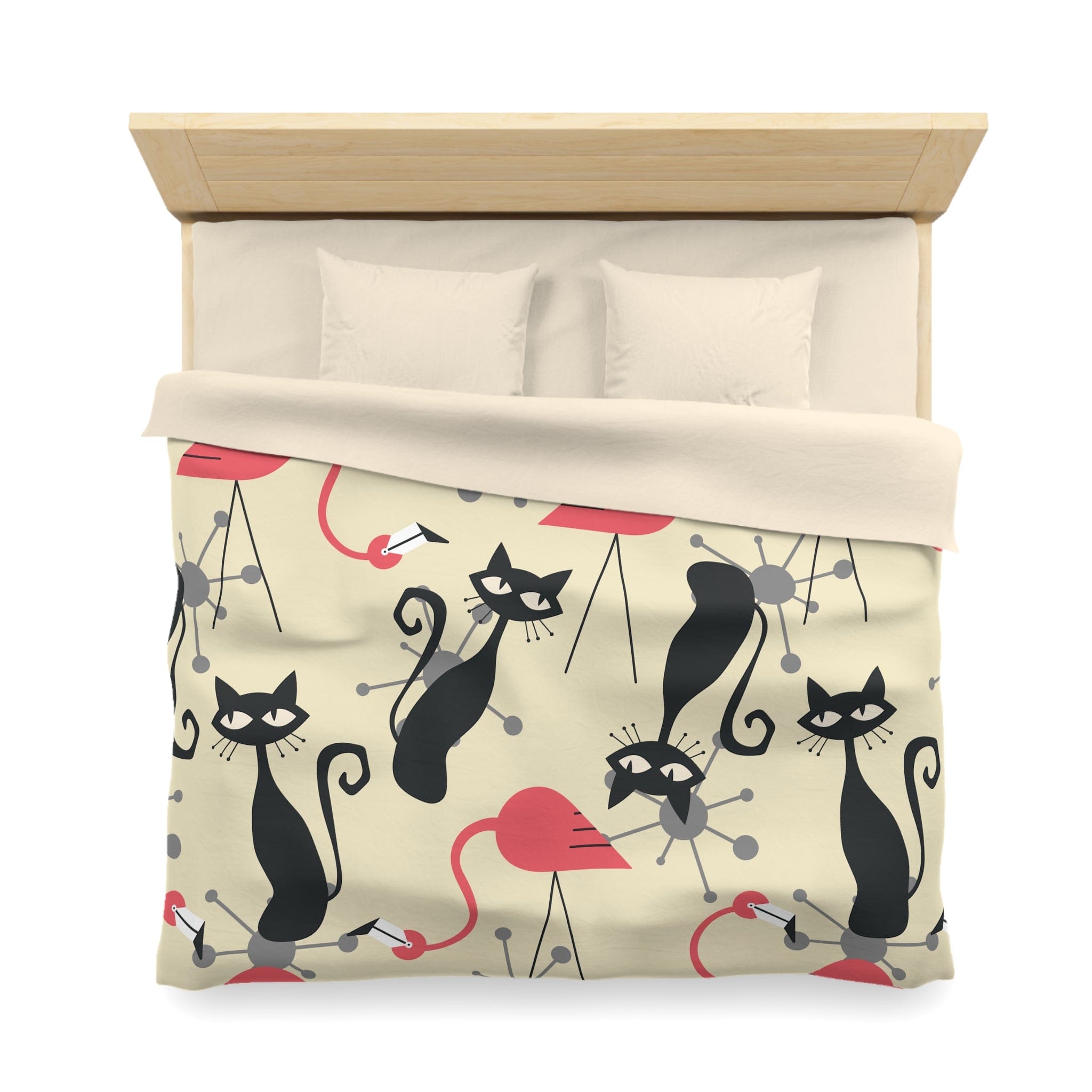 Kate McEnroe New York Mid Century Modern Atomic Cat, Flamingo Duvet Set, Retro Whimsy MCM Starburst Bedroom DecorDuvet Covers80113426199002720043