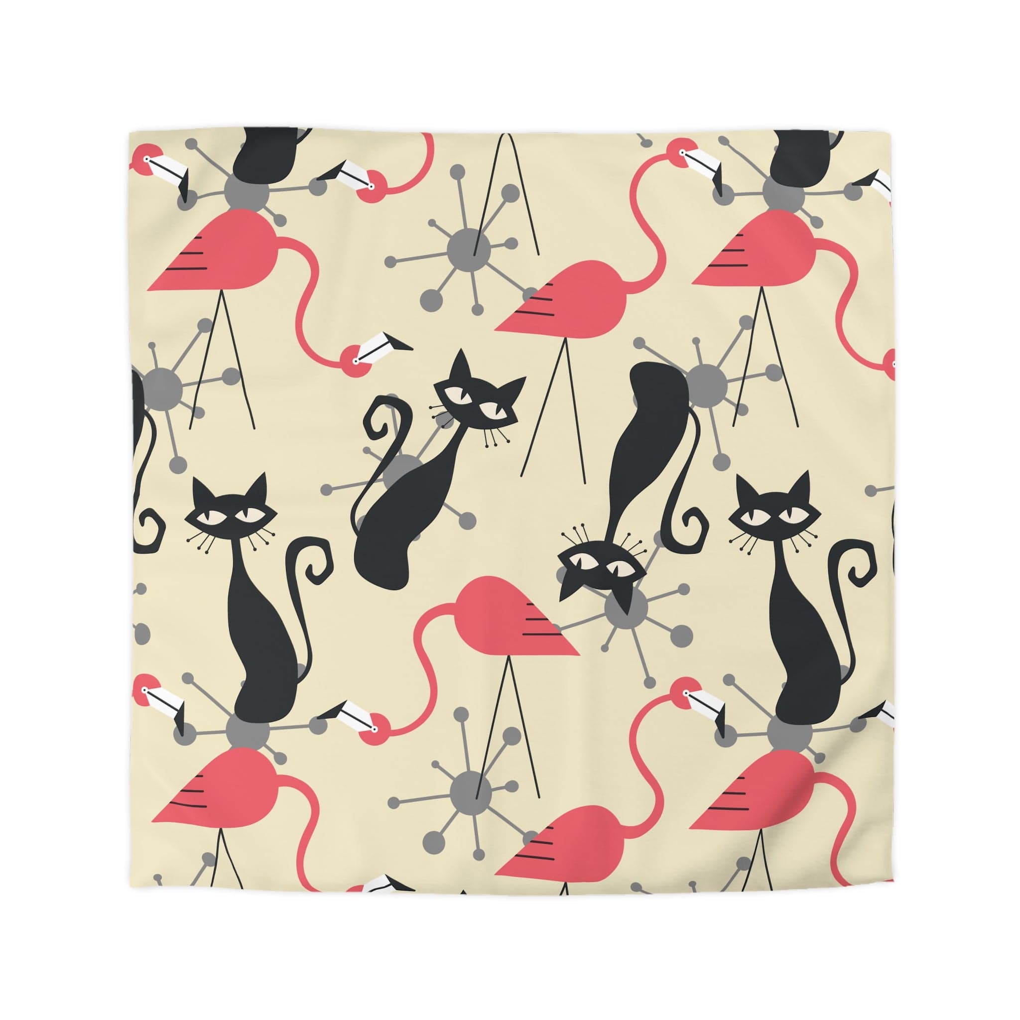 Kate McEnroe New York Mid Century Modern Atomic Cat, Flamingo Duvet Set, Retro Whimsy MCM Starburst Bedroom DecorDuvet Covers80113426199002720043