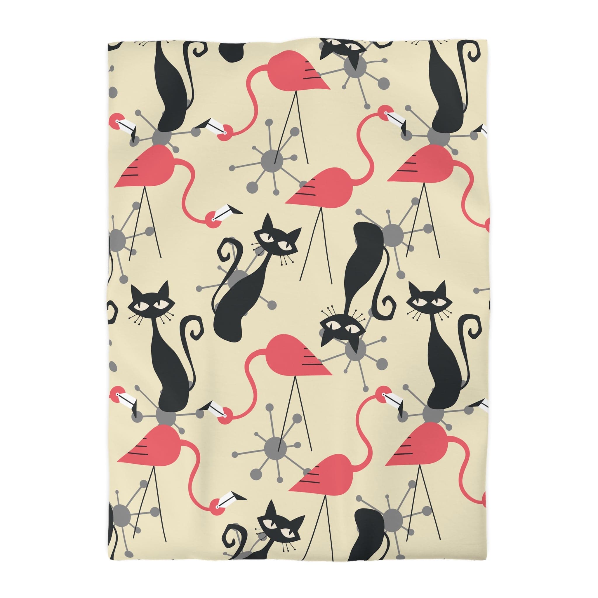 Kate McEnroe New York Mid Century Modern Atomic Cat, Flamingo Duvet Set, Retro Whimsy MCM Starburst Bedroom DecorDuvet Covers80113426199002720043