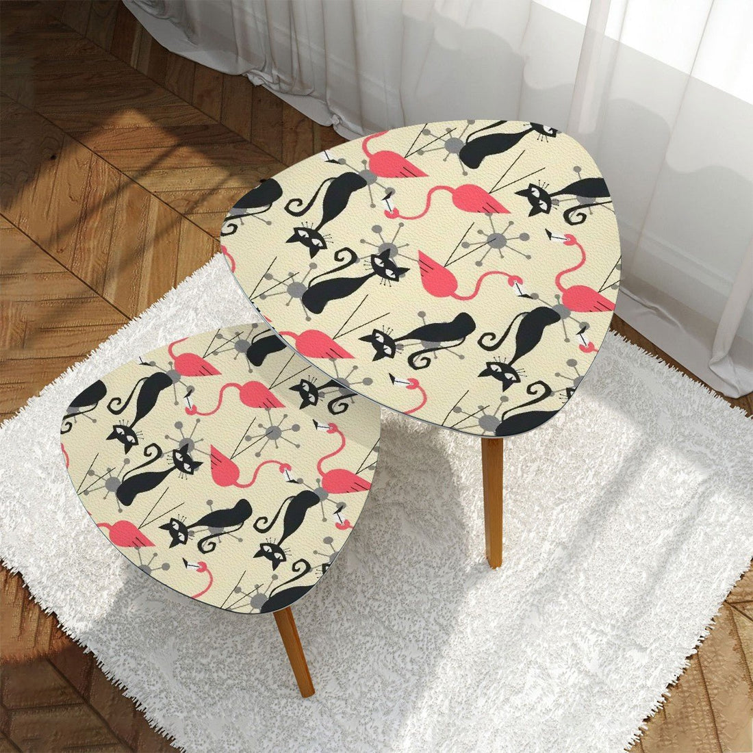Kate McEnroe New York Mid Century Modern Atomic Cat Flamingo Nesting Tables, Retro Living Room Accent, Space Age Style Coffee Tables SetNesting TablesEMn09Jm0dP