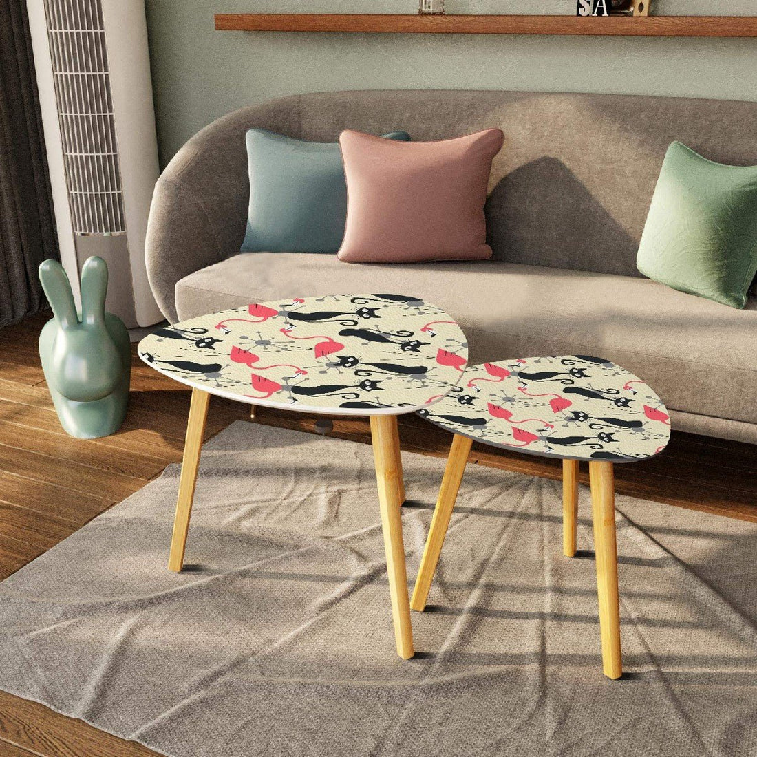 Kate McEnroe New York Mid Century Modern Atomic Cat Flamingo Nesting Tables, Retro Living Room Accent, Space Age Style Coffee Tables SetNesting TablesEMn09Jm0dP