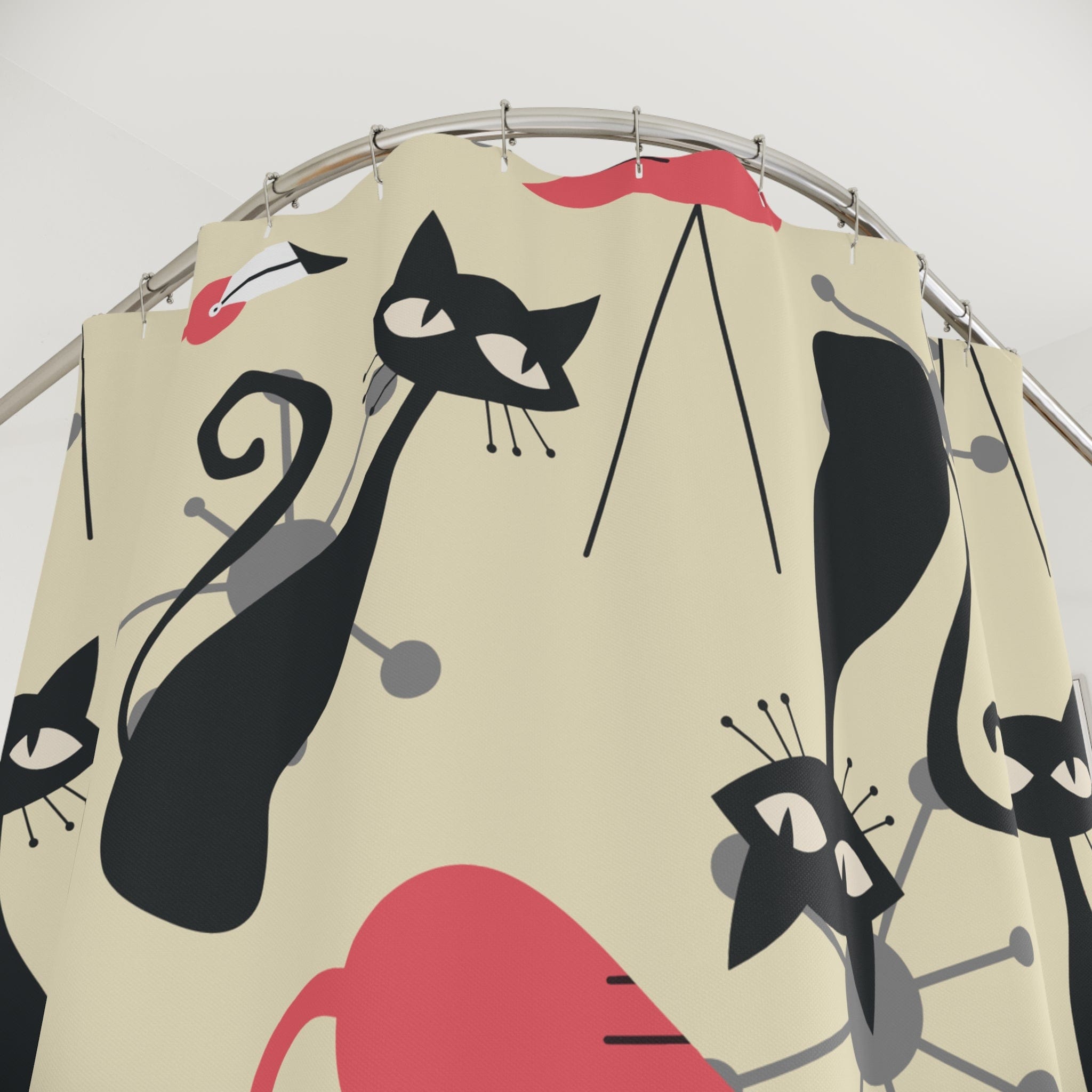 Kate McEnroe New York Mid Century Modern Atomic Cat, Flamingo Shower Curtain, Retro Whimsy Bath DecorShower Curtains17927581012828160564