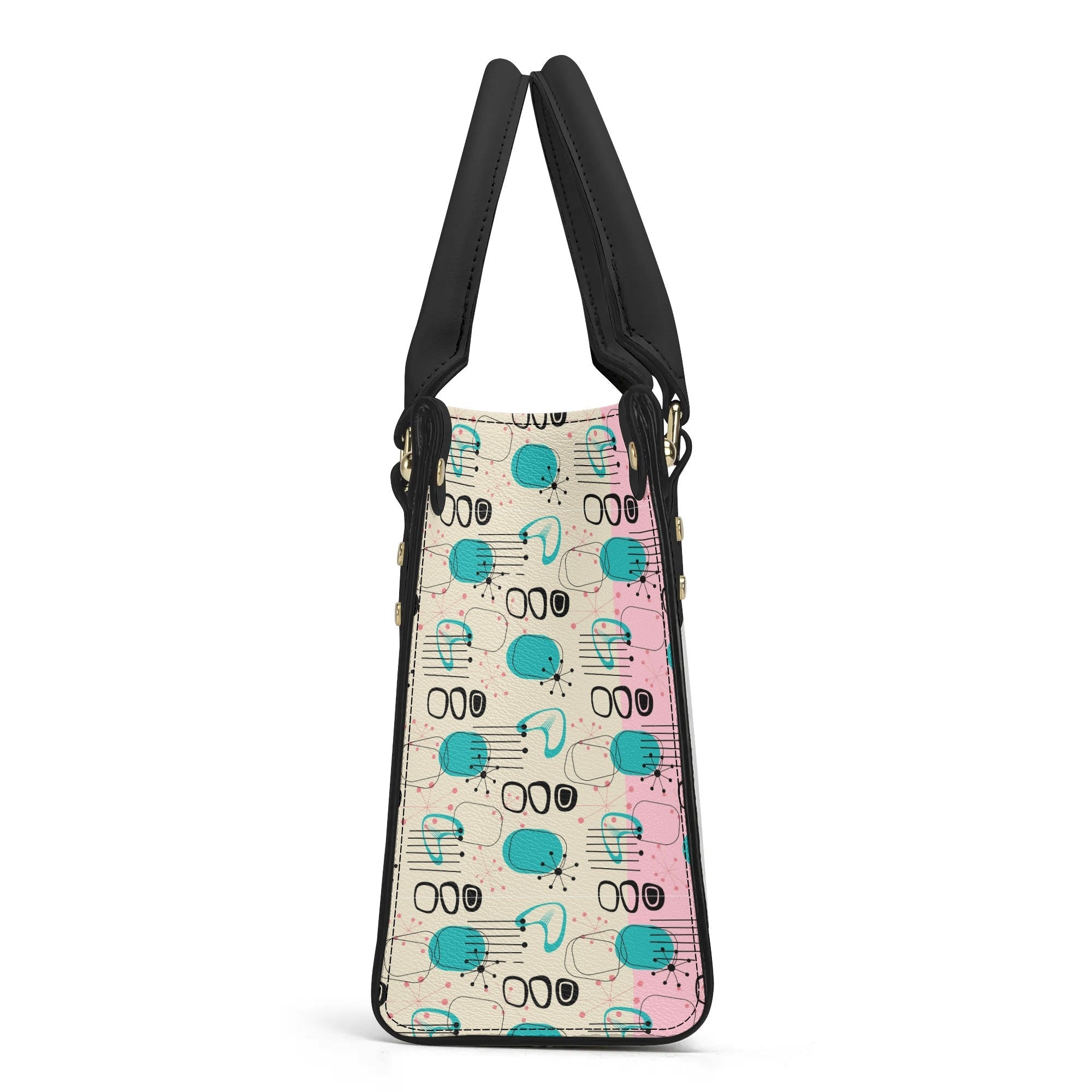 Kate McEnroe New York Mid Century Modern Atomic Cat Handbag, Retro Pink, Turquoise, and Black Leather BagHandbagsW8VGEO8W - 2