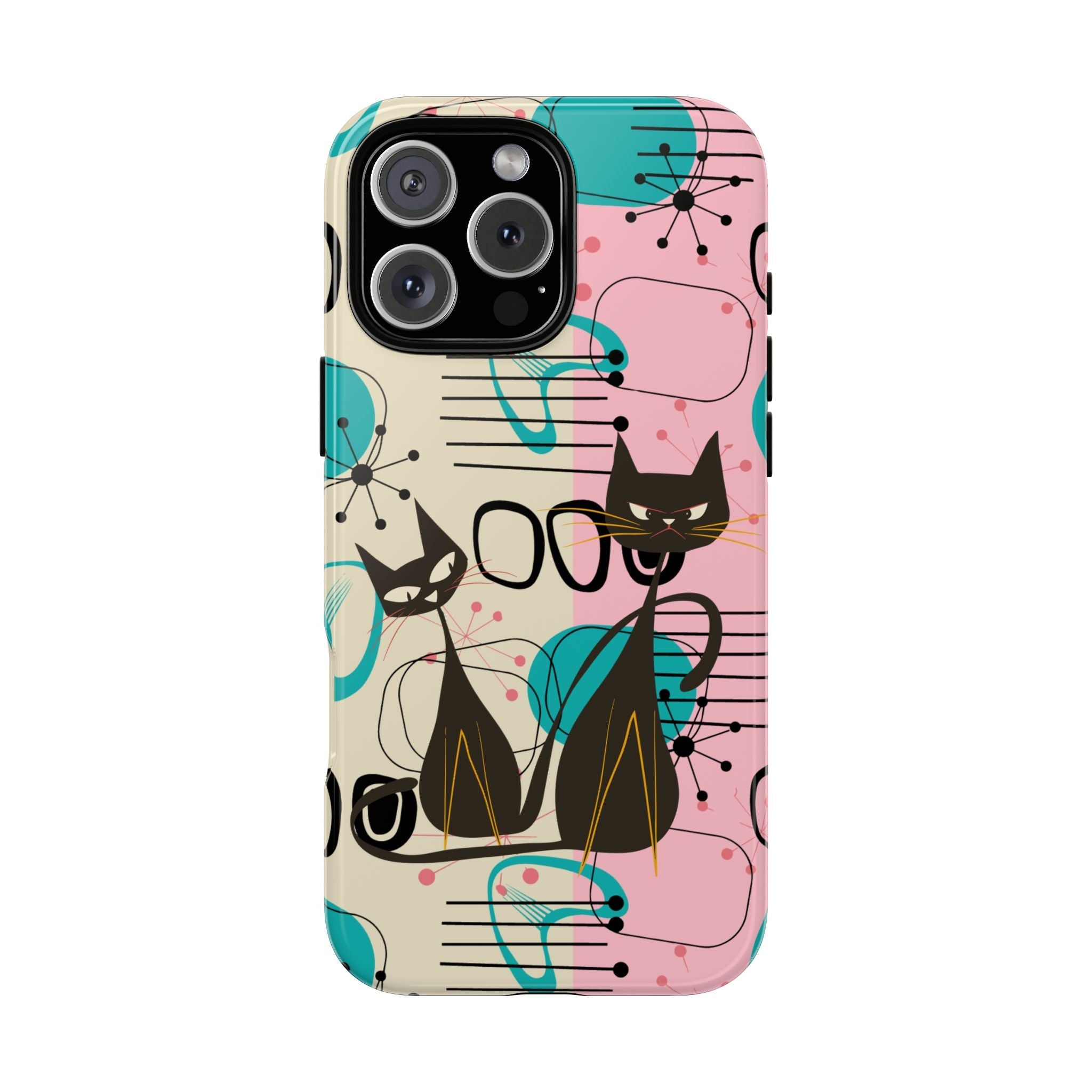 Kate McEnroe New York Mid Century Modern Atomic Cat iPhone Case in Retro Geometric Pink Turquoise and BlackPhone Cases12543893426081906253