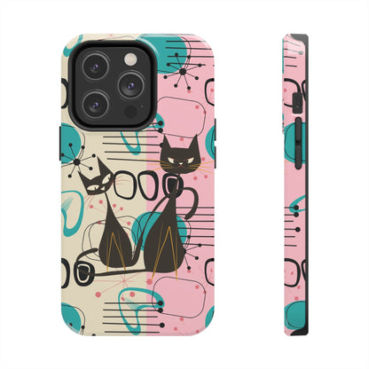 Kate McEnroe New York Mid Century Modern Atomic Cat iPhone Case in Retro Geometric Pink Turquoise and BlackPhone Cases18721521043894711279