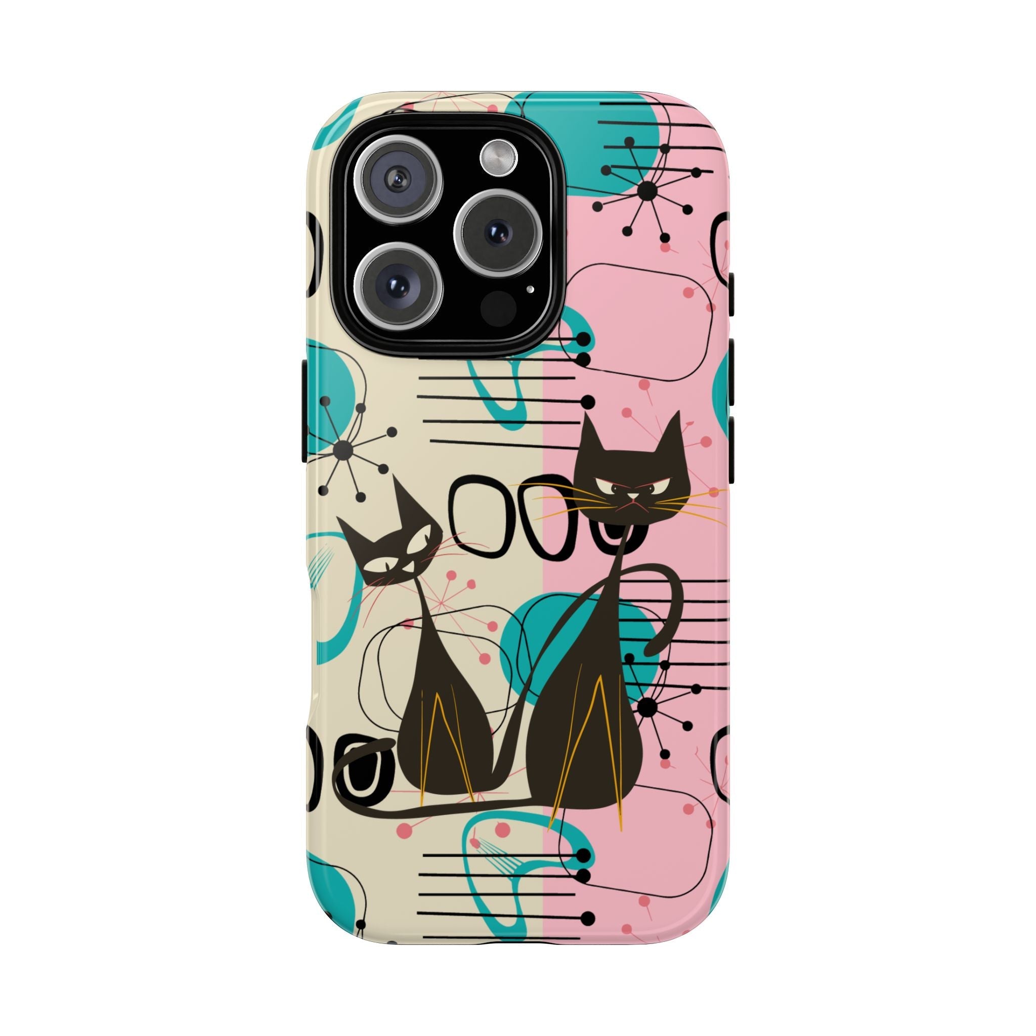 Kate McEnroe New York Mid Century Modern Atomic Cat iPhone Case in Retro Geometric Pink Turquoise and BlackPhone Cases19445298068352020507