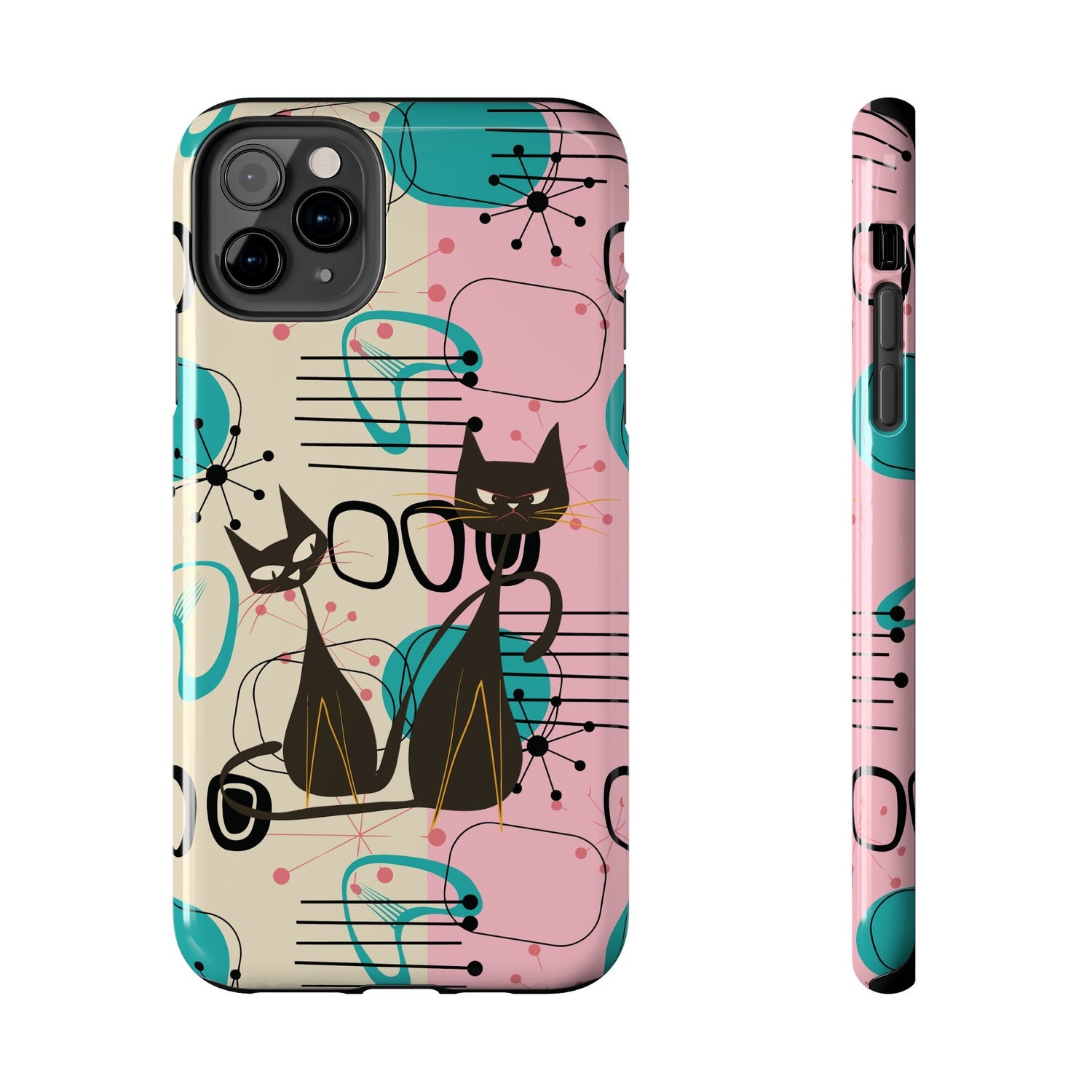 Kate McEnroe New York Mid Century Modern Atomic Cat iPhone Case in Retro Geometric Pink Turquoise and BlackPhone Cases20965374788353113013