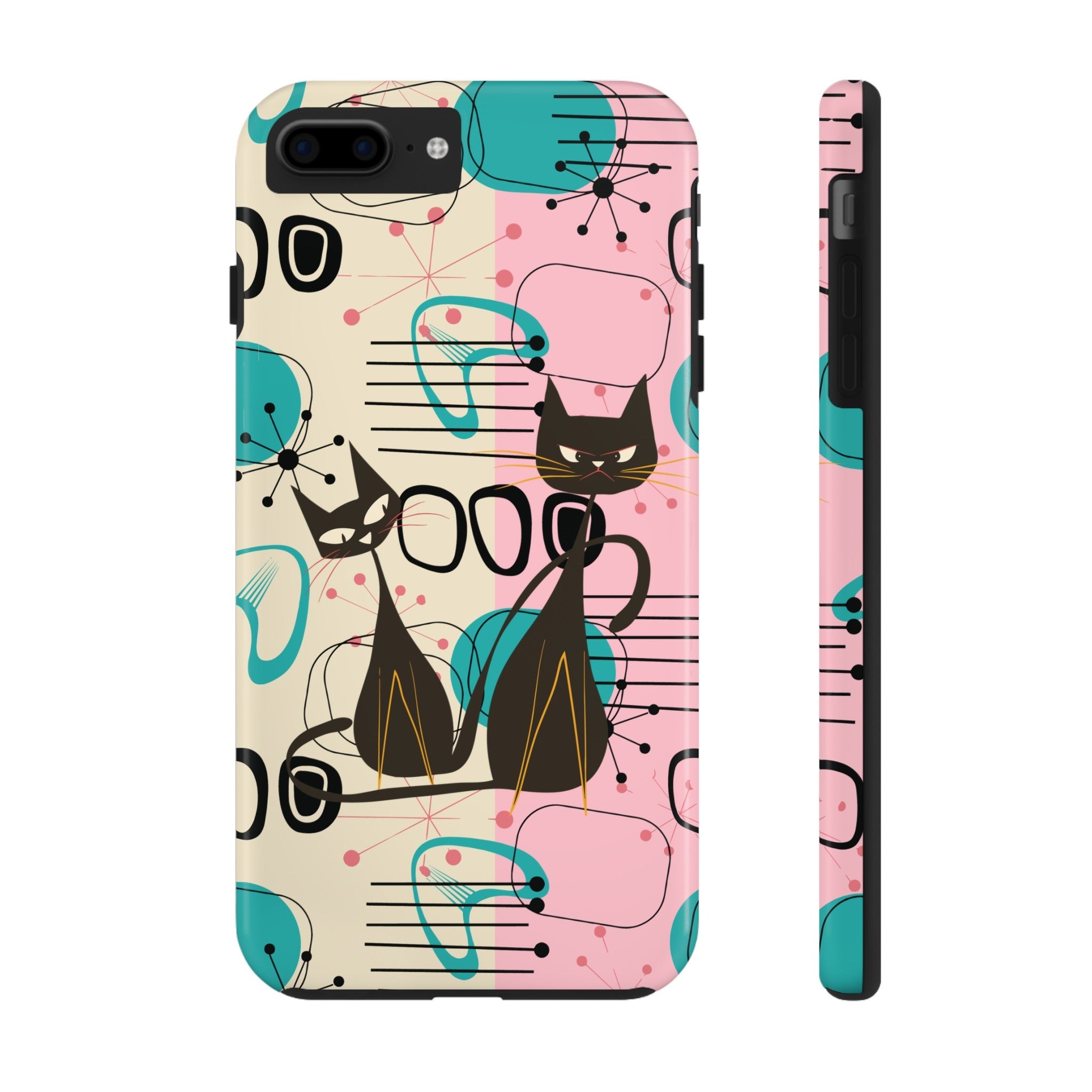 Kate McEnroe New York Mid Century Modern Atomic Cat iPhone Case in Retro Geometric Pink Turquoise and BlackPhone Cases23873893700690366693