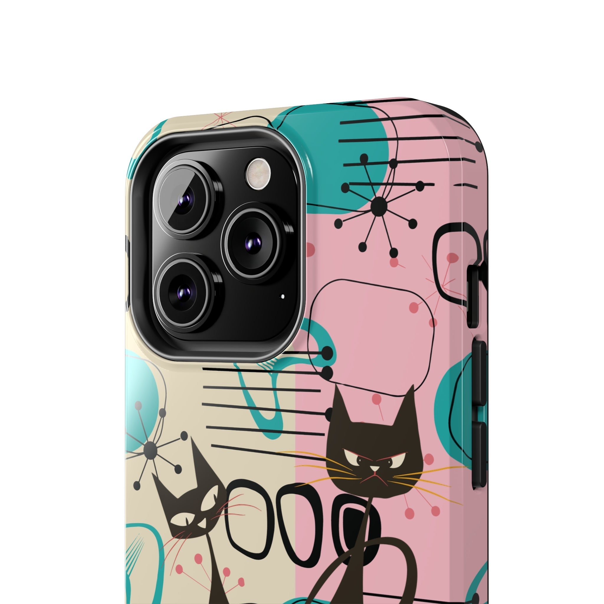 Kate McEnroe New York Mid Century Modern Atomic Cat iPhone Case in Retro Geometric Pink Turquoise and BlackPhone Cases24520396567818338653