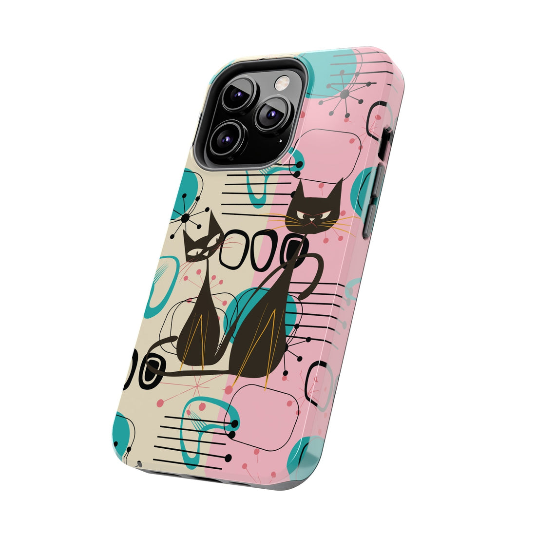 Kate McEnroe New York Mid Century Modern Atomic Cat iPhone Case in Retro Geometric Pink Turquoise and BlackPhone Cases24520396567818338653