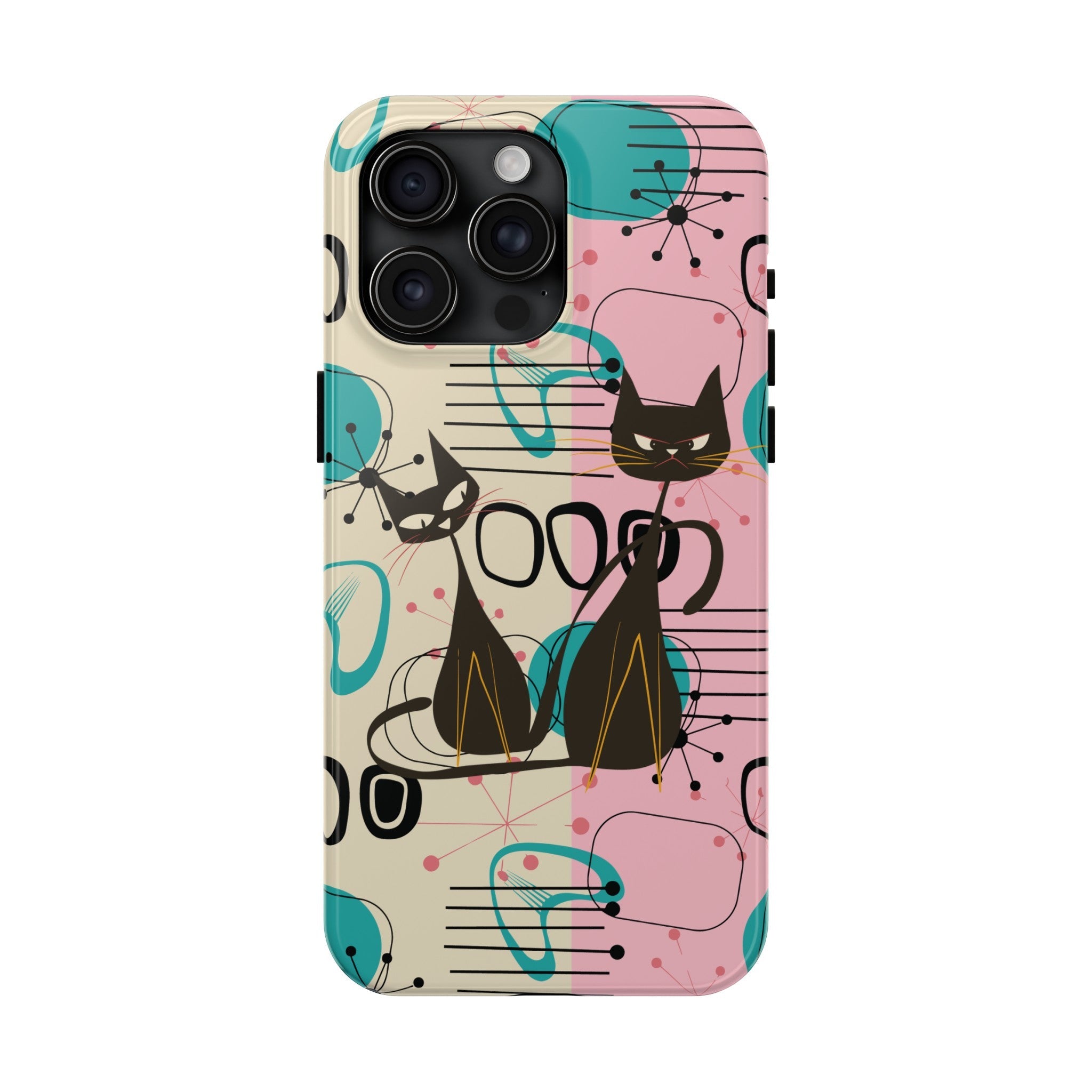 Kate McEnroe New York Mid Century Modern Atomic Cat iPhone Case in Retro Geometric Pink Turquoise and BlackPhone Cases24520396567818338653