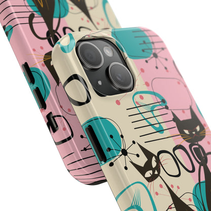 Kate McEnroe New York Mid Century Modern Atomic Cat iPhone Case in Retro Geometric Pink Turquoise and BlackPhone Cases24520396567818338653