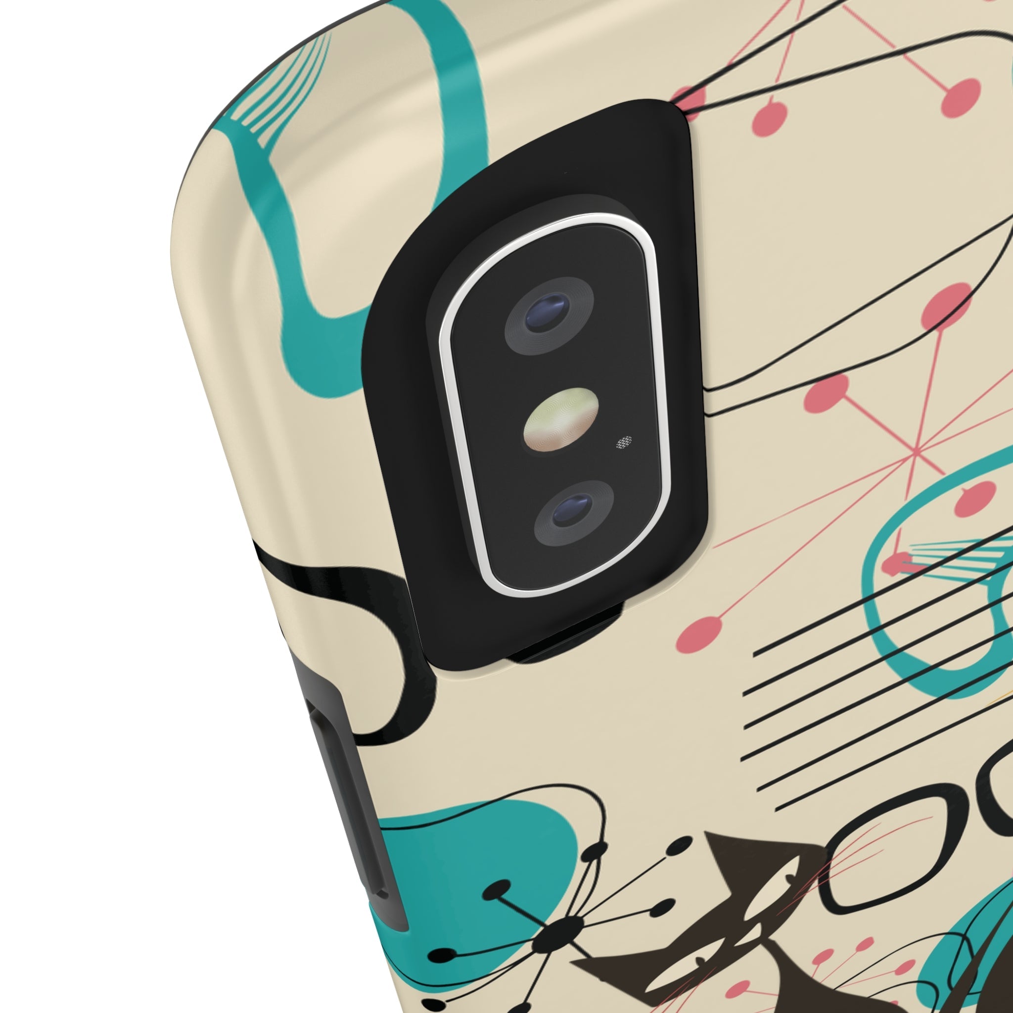 Kate McEnroe New York Mid Century Modern Atomic Cat iPhone Case in Retro Geometric Pink Turquoise and BlackPhone Cases24520396567818338653