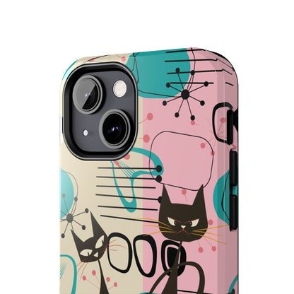 Kate McEnroe New York Mid Century Modern Atomic Cat iPhone Case in Retro Geometric Pink Turquoise and BlackPhone Cases24520396567818338653