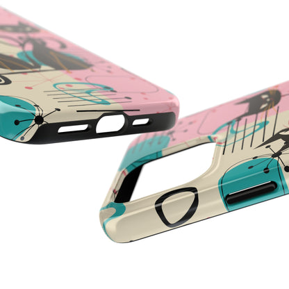 Kate McEnroe New York Mid Century Modern Atomic Cat iPhone Case in Retro Geometric Pink Turquoise and BlackPhone Cases24520396567818338653