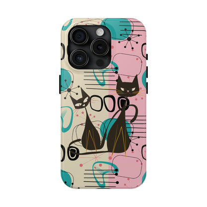 Kate McEnroe New York Mid Century Modern Atomic Cat iPhone Case in Retro Geometric Pink Turquoise and BlackPhone Cases24693473812580671489