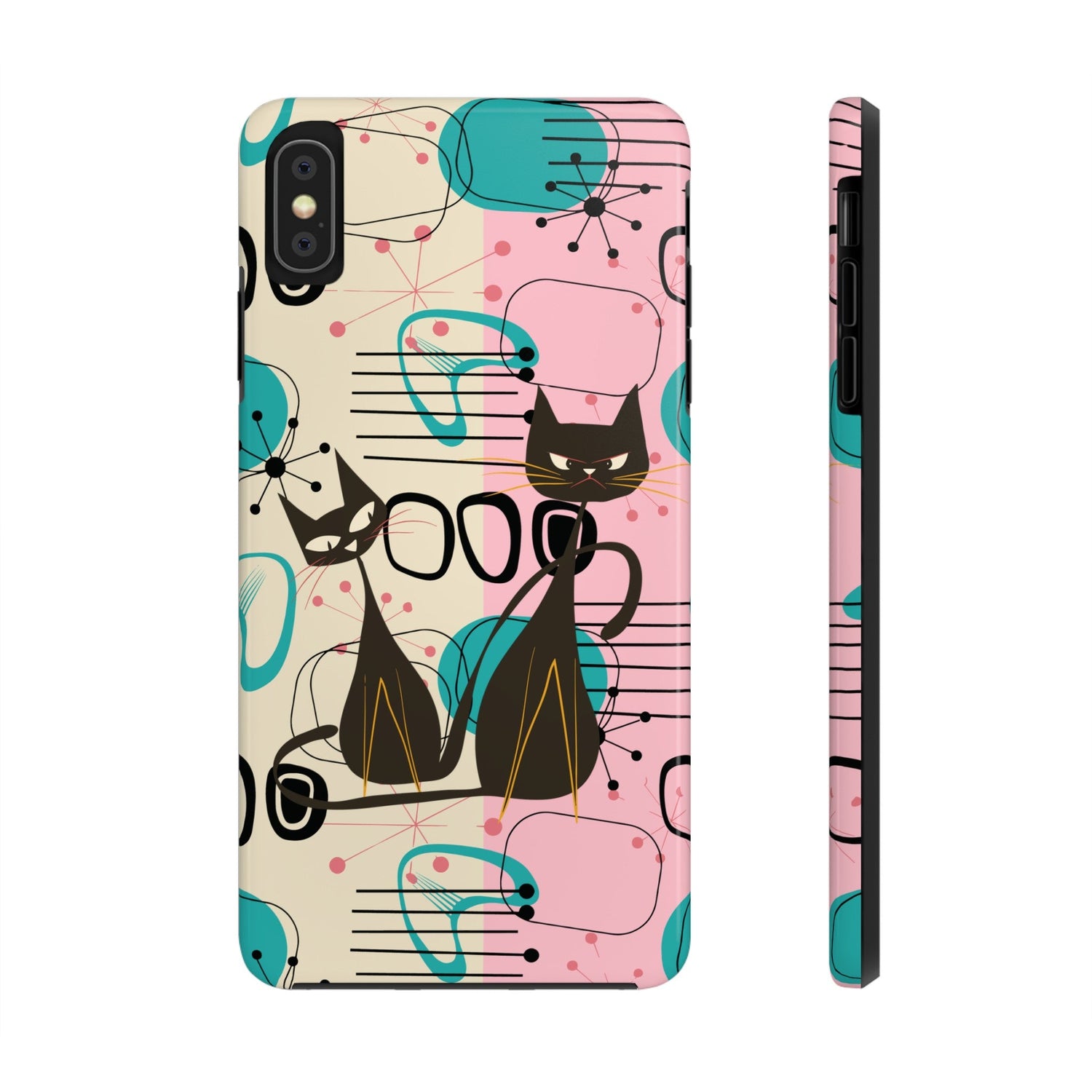 Kate McEnroe New York Mid Century Modern Atomic Cat iPhone Case in Retro Geometric Pink Turquoise and BlackPhone Cases27211514414425260666