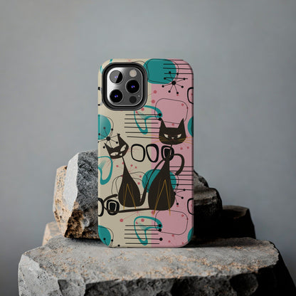 Kate McEnroe New York Mid Century Modern Atomic Cat iPhone Case in Retro Geometric Pink Turquoise and BlackPhone Cases28764899586542465035