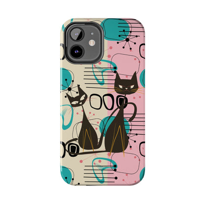 Kate McEnroe New York Mid Century Modern Atomic Cat iPhone Case in Retro Geometric Pink Turquoise and BlackPhone Cases28886219627453318795