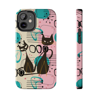 Kate McEnroe New York Mid Century Modern Atomic Cat iPhone Case in Retro Geometric Pink Turquoise and BlackPhone Cases29288703489689945508