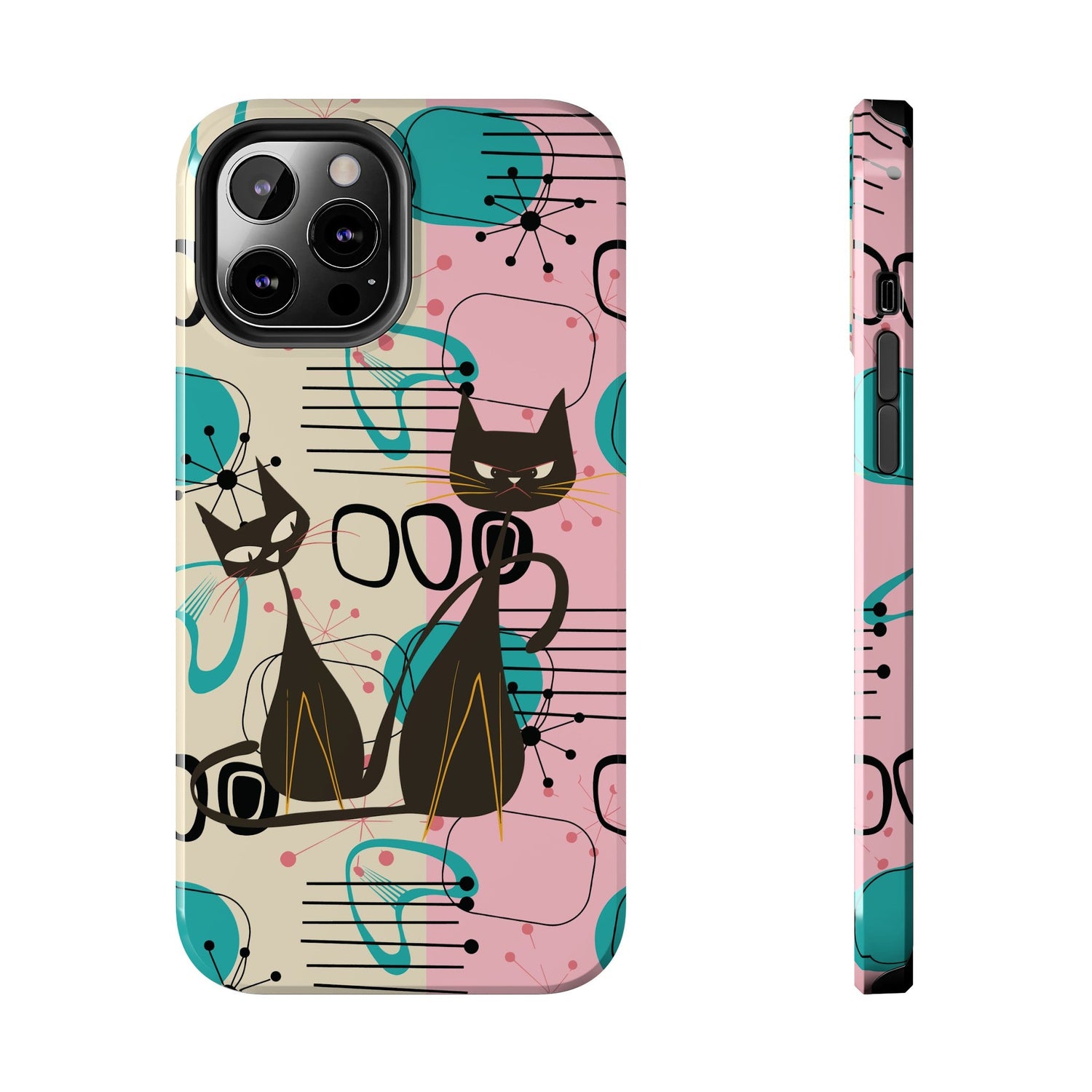 Kate McEnroe New York Mid Century Modern Atomic Cat iPhone Case in Retro Geometric Pink Turquoise and BlackPhone Cases29353710472859478429