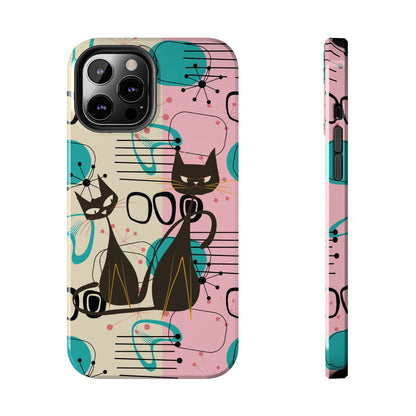 Kate McEnroe New York Mid Century Modern Atomic Cat iPhone Case in Retro Geometric Pink Turquoise and BlackPhone Cases29353710472859478429