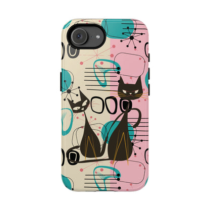 Kate McEnroe New York Mid Century Modern Atomic Cat iPhone Case in Retro Geometric Pink Turquoise and BlackPhone Cases30019746639346134796