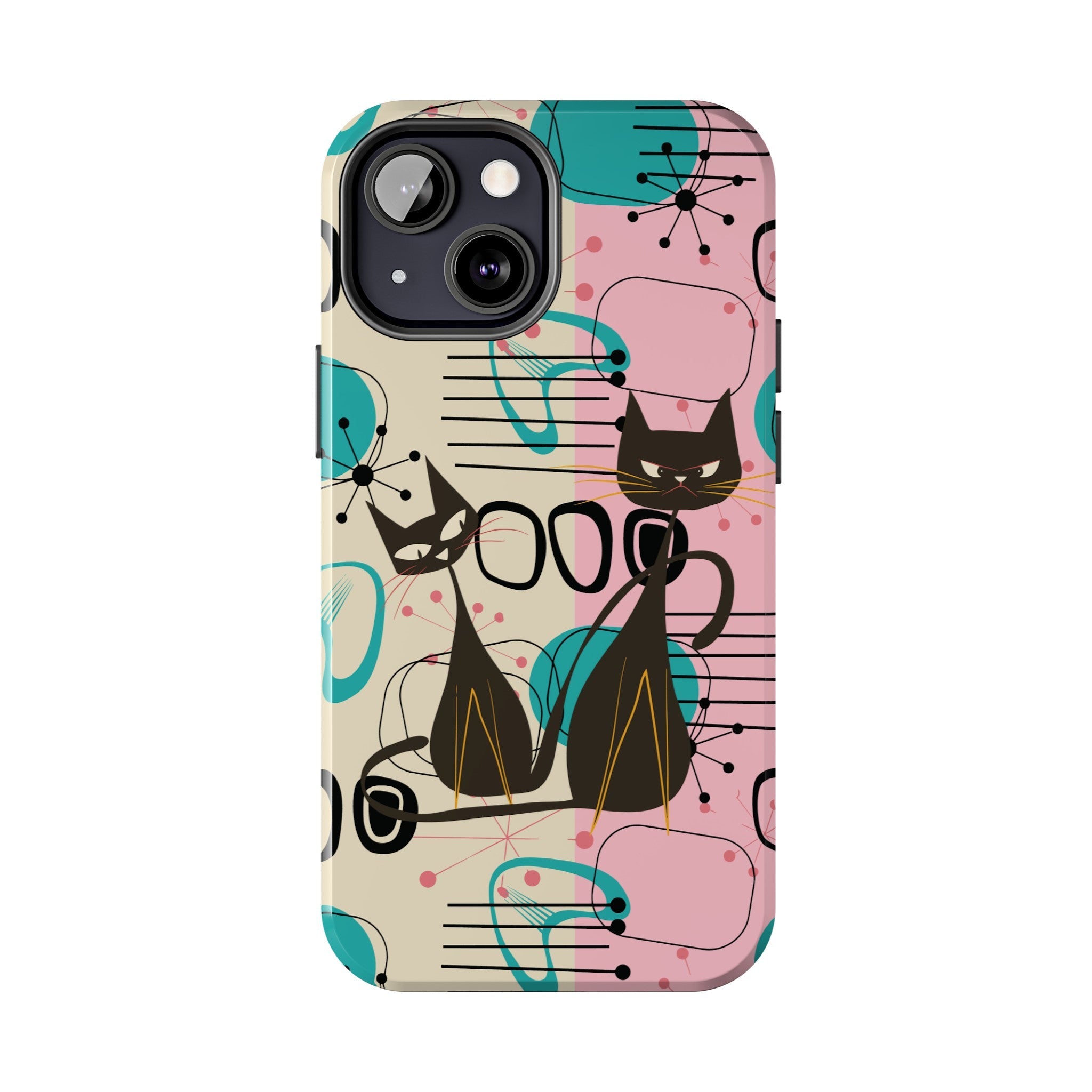 Kate McEnroe New York Mid Century Modern Atomic Cat iPhone Case in Retro Geometric Pink Turquoise and BlackPhone Cases31064533069367658992