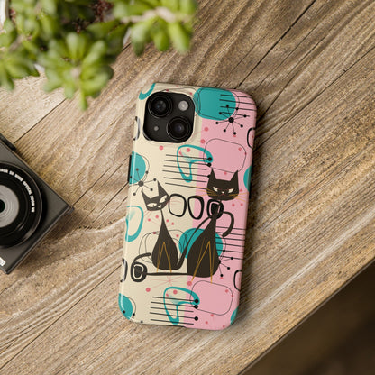 Kate McEnroe New York Mid Century Modern Atomic Cat iPhone Case in Retro Geometric Pink Turquoise and BlackPhone Cases31466547946147772637