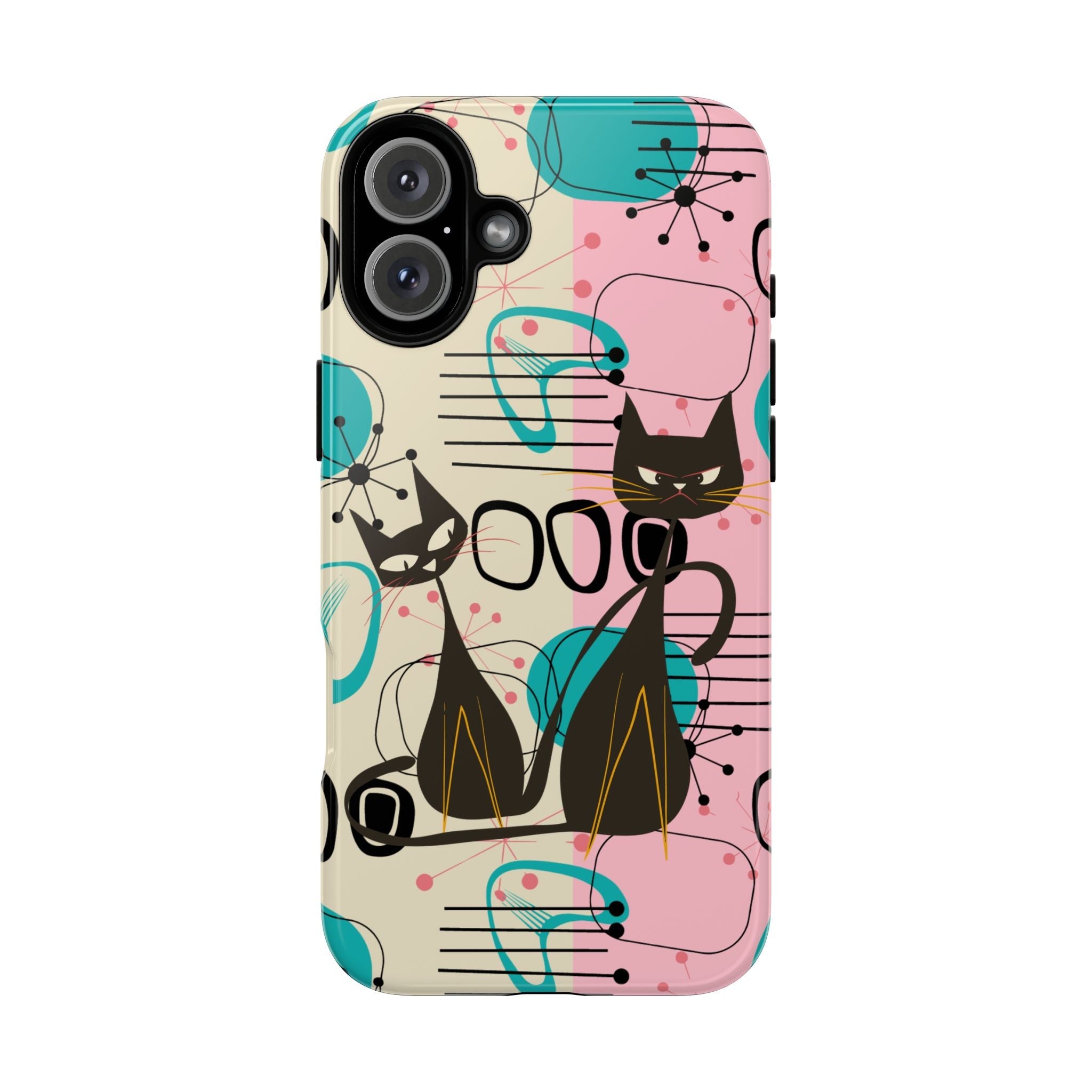 Kate McEnroe New York Mid Century Modern Atomic Cat iPhone Case in Retro Geometric Pink Turquoise and BlackPhone Cases33472535206820088294