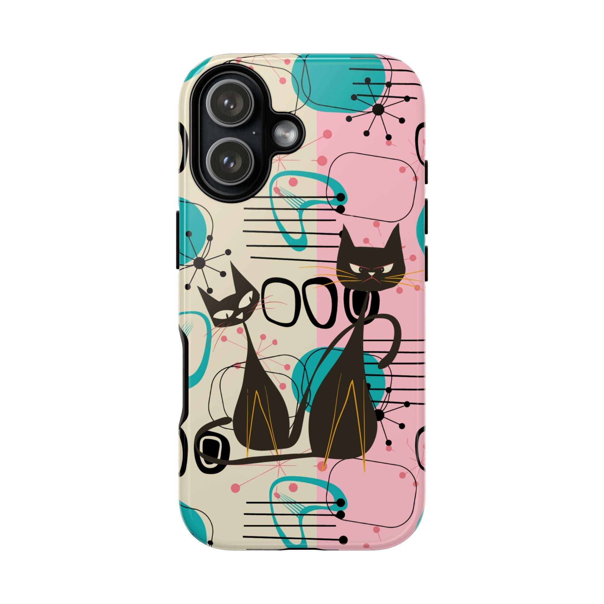 Kate McEnroe New York Mid Century Modern Atomic Cat iPhone Case in Retro Geometric Pink Turquoise and BlackPhone Cases37150377592092399726