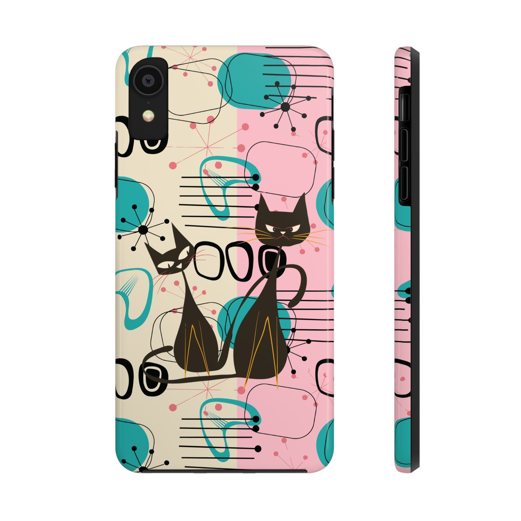 Kate McEnroe New York Mid Century Modern Atomic Cat iPhone Case in Retro Geometric Pink Turquoise and BlackPhone Cases39485807386670874908