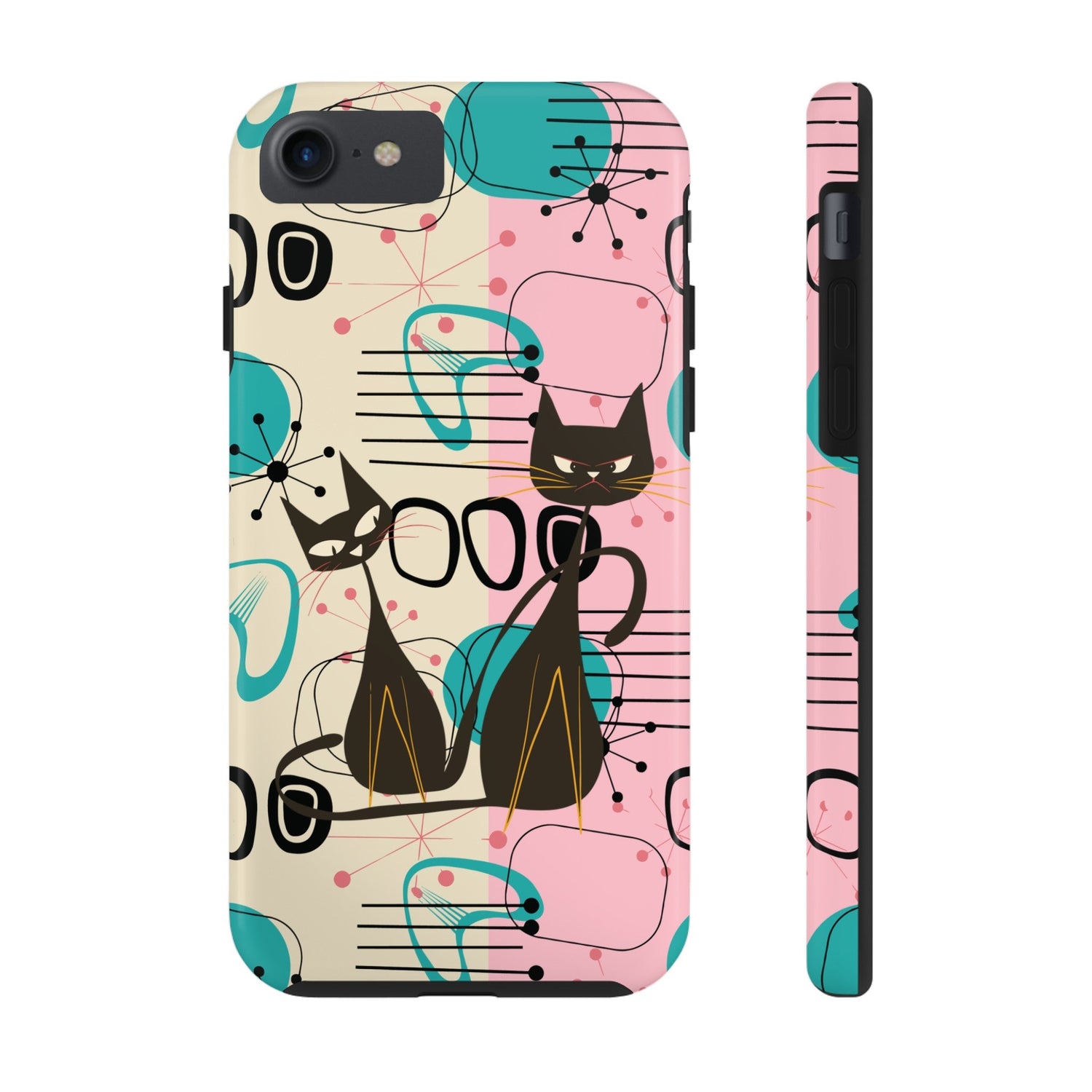 Kate McEnroe New York Mid Century Modern Atomic Cat iPhone Case in Retro Geometric Pink Turquoise and BlackPhone Cases69313769751729660767