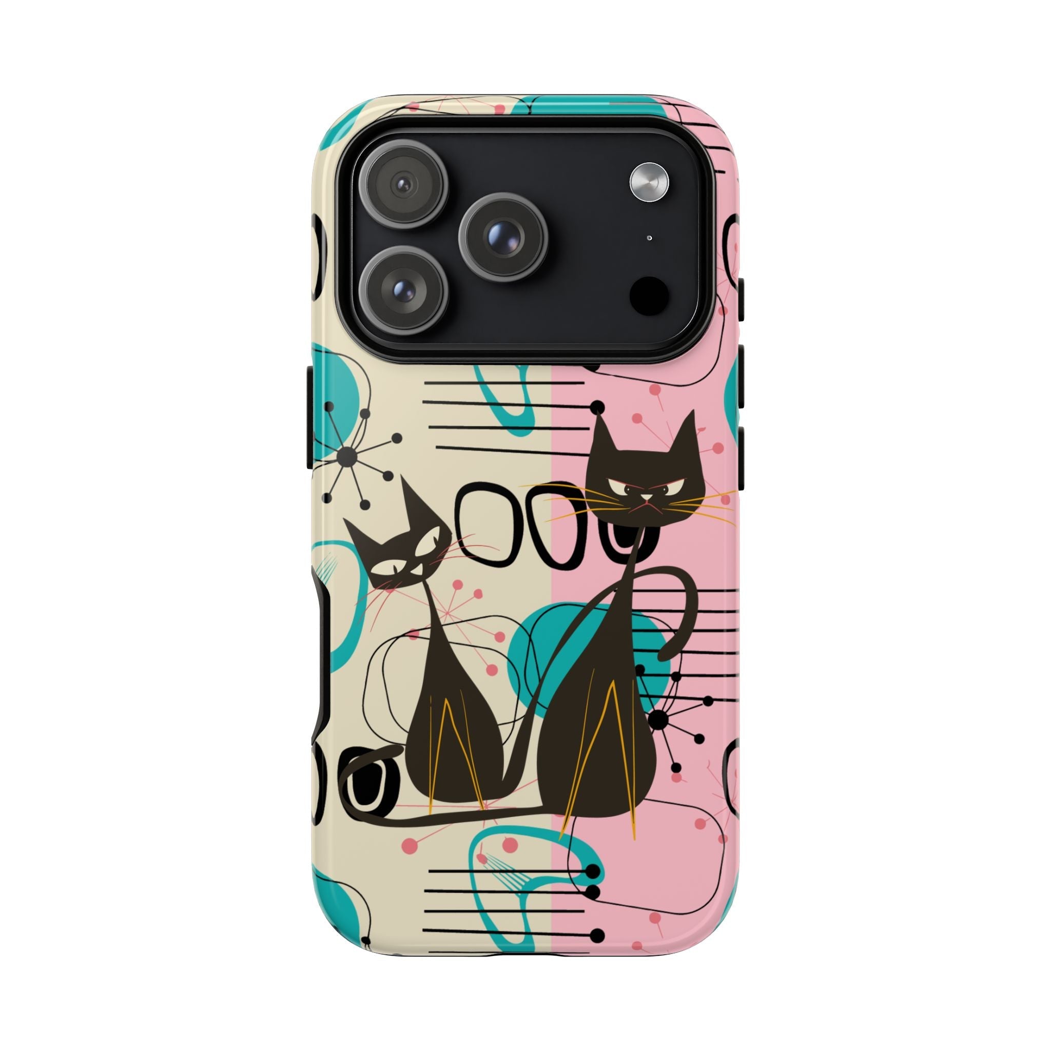Kate McEnroe New York Mid Century Modern Atomic Cat iPhone Case in Retro Geometric Pink Turquoise and BlackPhone Cases95033531249382238197