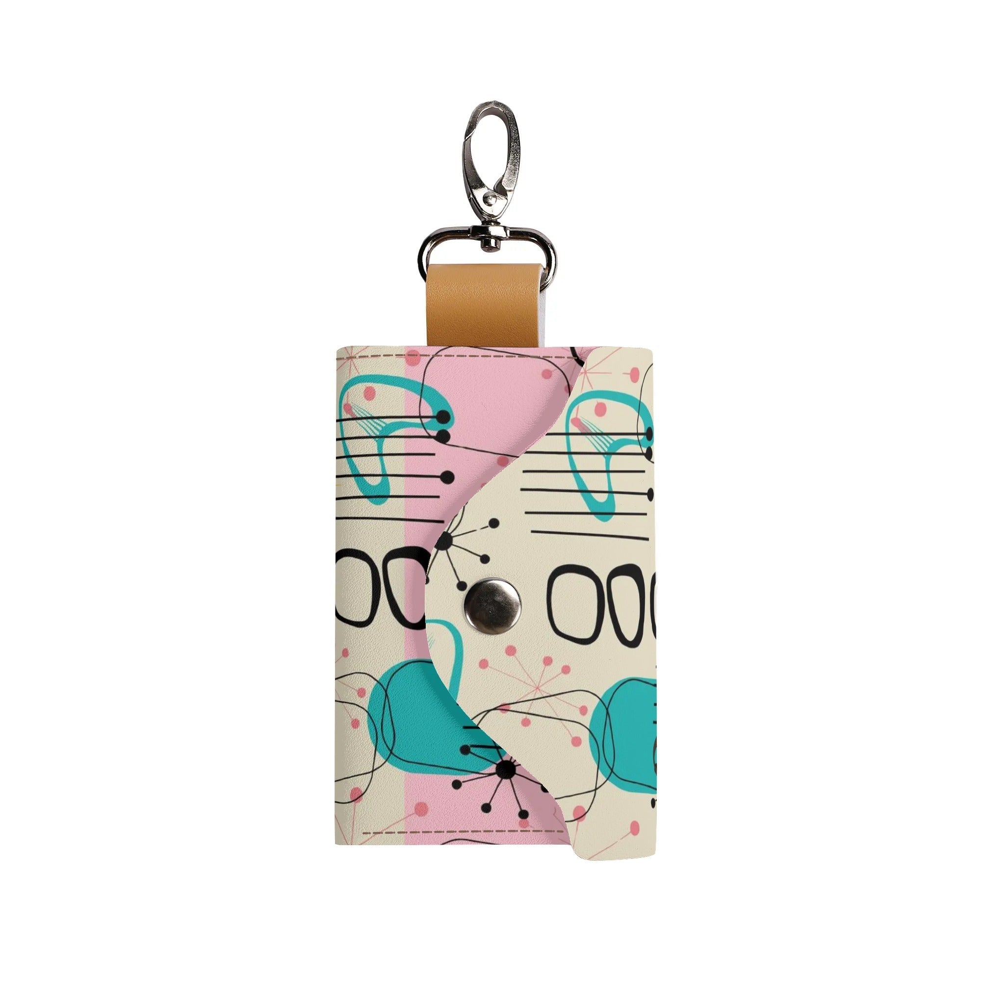 Kate McEnroe New York Mid Century Modern Atomic Cat Keychain Purse, Retro Pink, Turquoise, and Black Keychain WalletKeyChain WalletWDE6P4ZY - 1